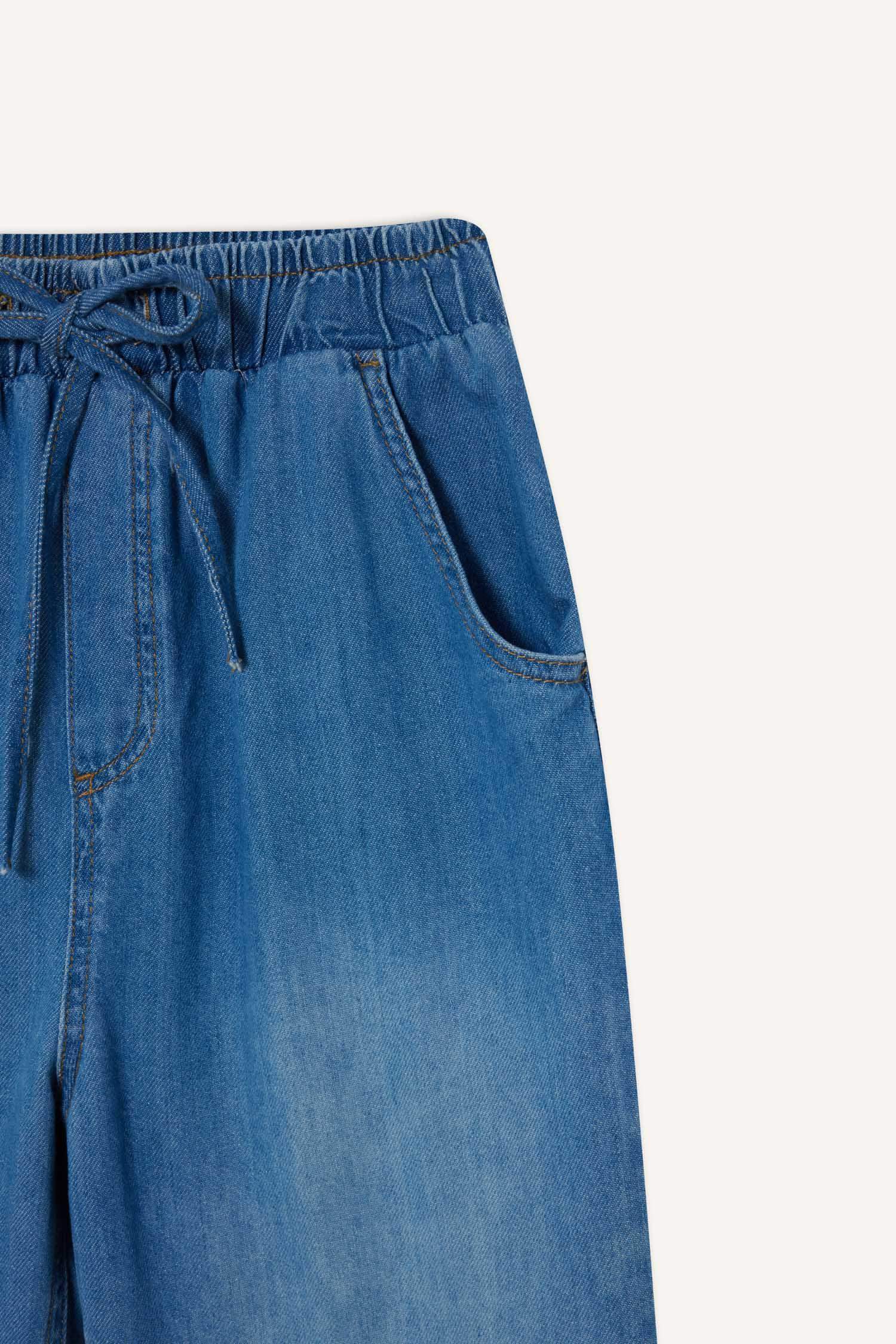 Yüksek Bel Bilek Boy Yumuşak Jean Yıkamalı Pantolon