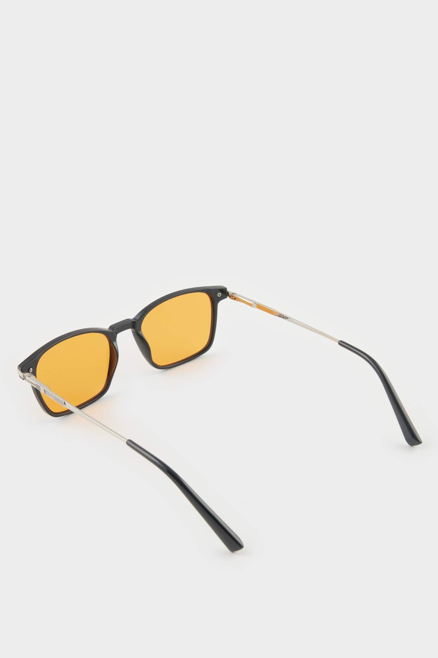 Erkek Klasik Kare Siyah Metal Çerçeve Turuncu Cam UV Güneş Gözlüğü