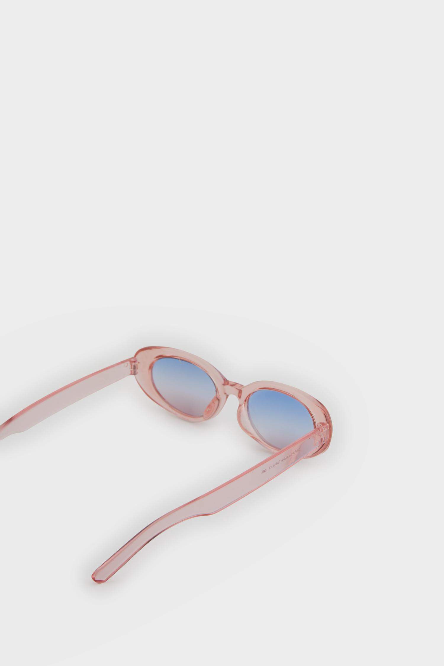 Kadın Yuvarlak Pembe Plastik Çerçeve Pembe Cam UV Güneş Gözlüğü