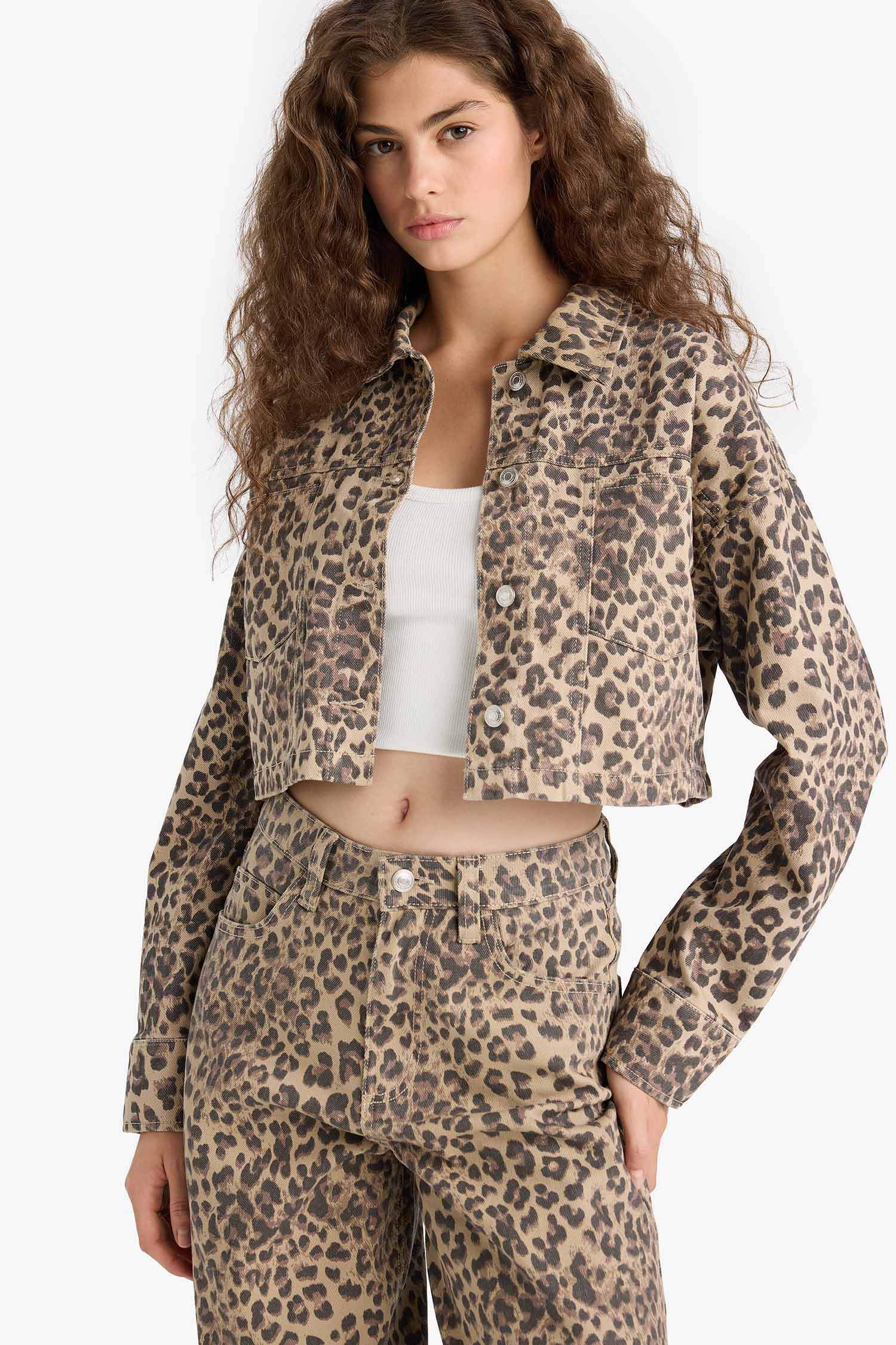 Oversize Fit Shirt Collar Gabardine Animal Print Long Sleeve Shirt