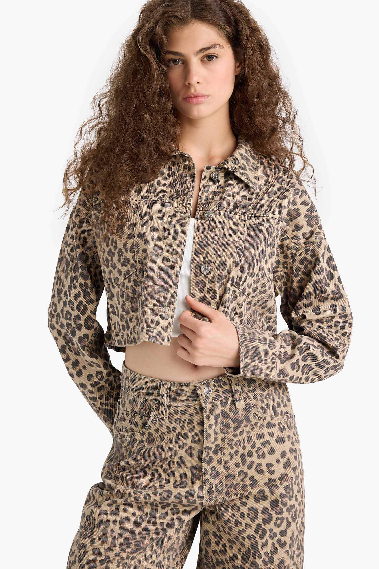 Oversize Fit Shirt Collar Gabardine Animal Print Long Sleeve Shirt