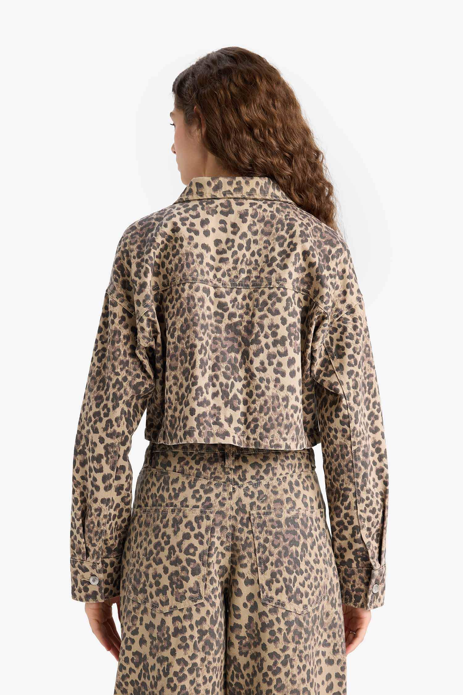 Oversize Fit Shirt Collar Gabardine Animal Print Long Sleeve Shirt