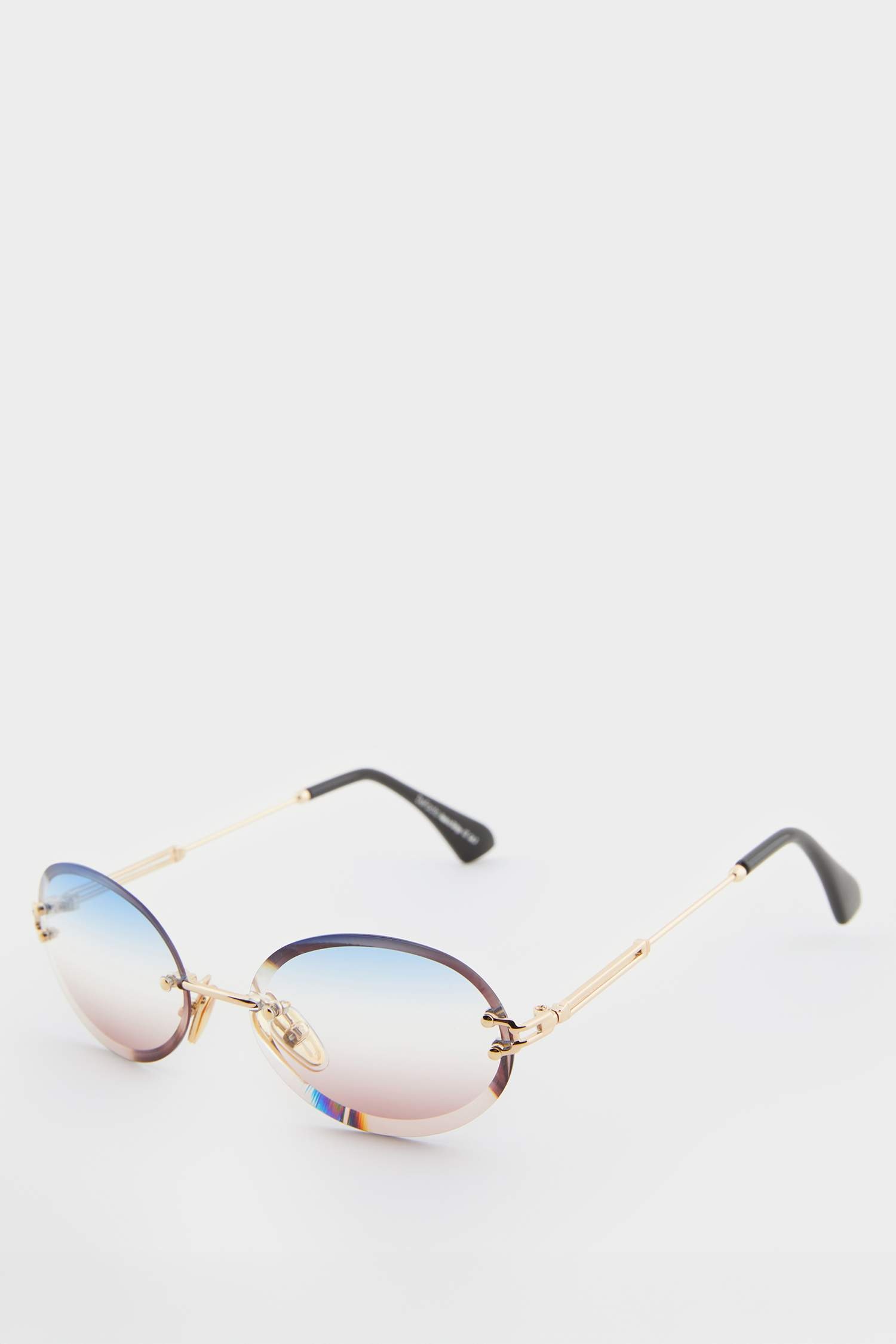 Kadın Yuvarlak Şeffaf Metal Çerçeve Degrade Cam UV Güneş Gözlüğü