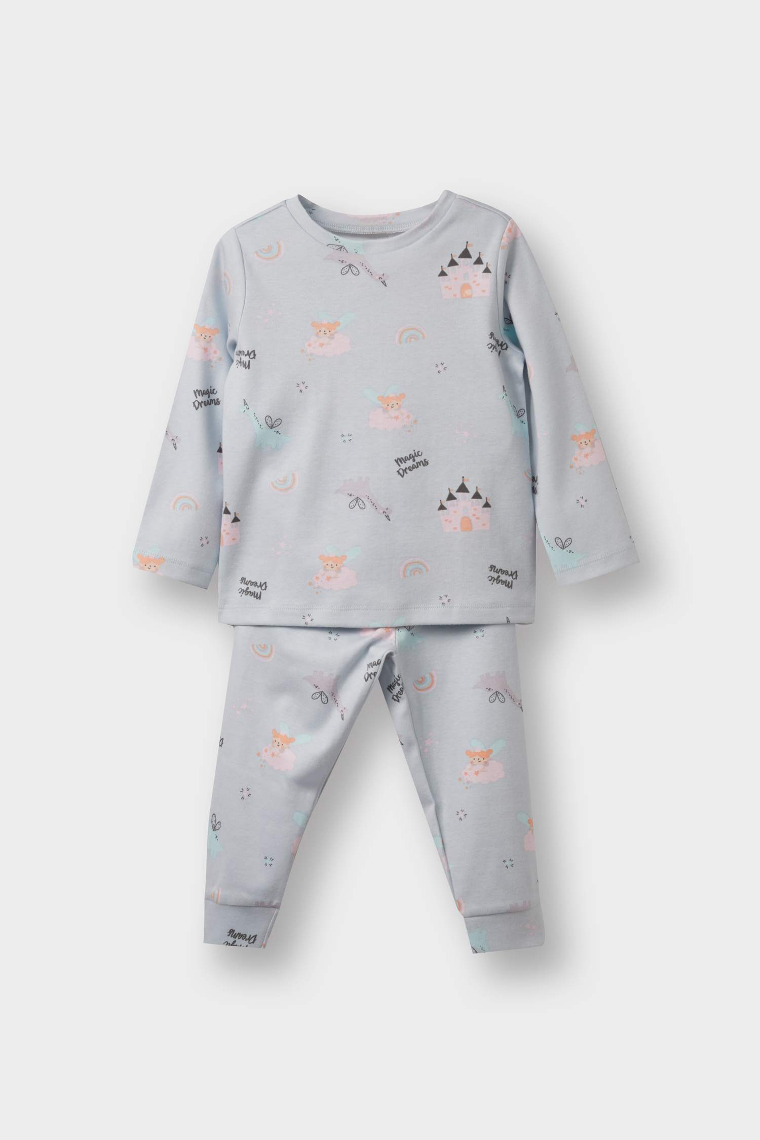 طقم بيجاما بناتي قصة عادية بطبعة ديناصور - قطعتين