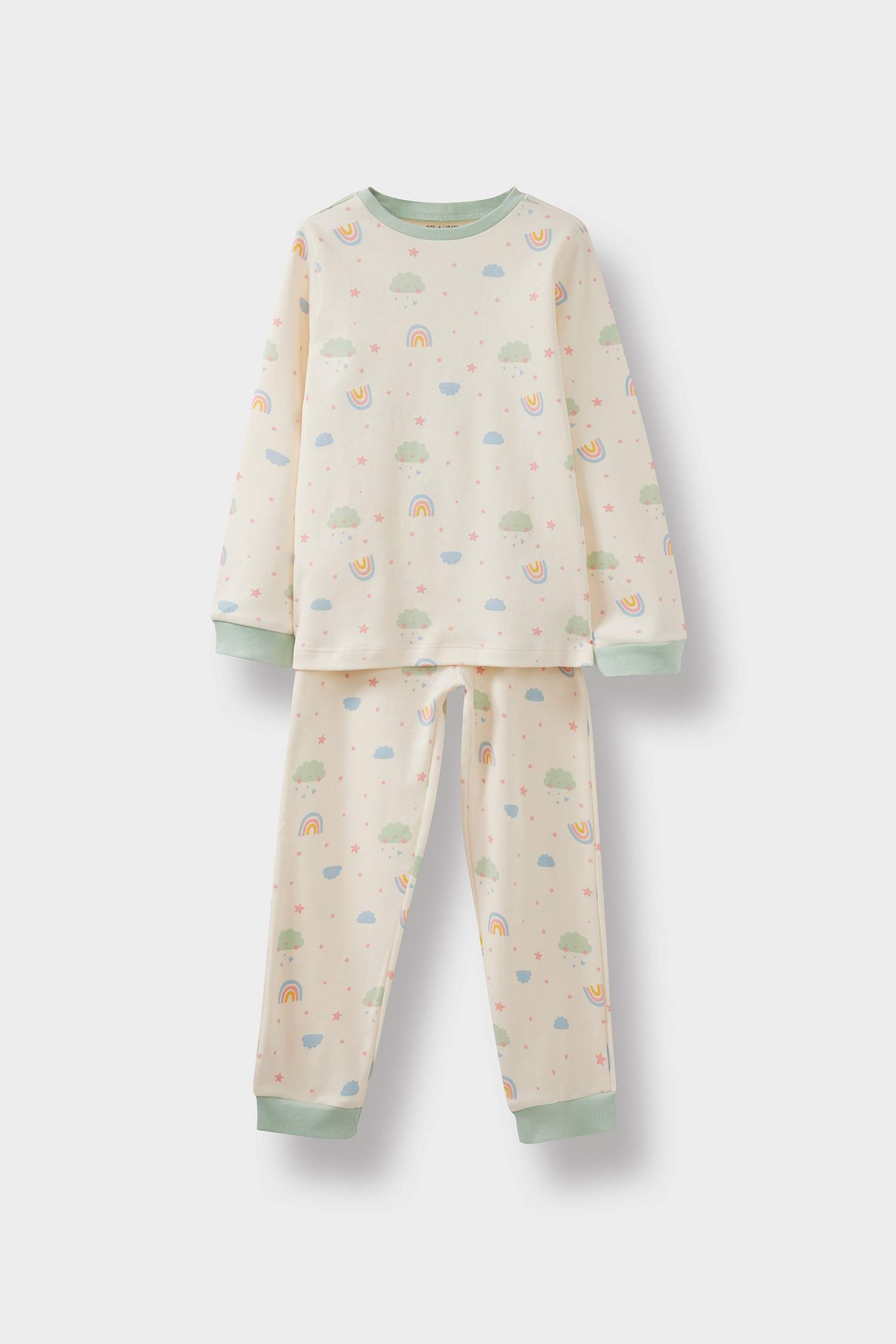 طقم بيجاما بناتي قصة عادية بطبعة قوس قزح - 4 قطع