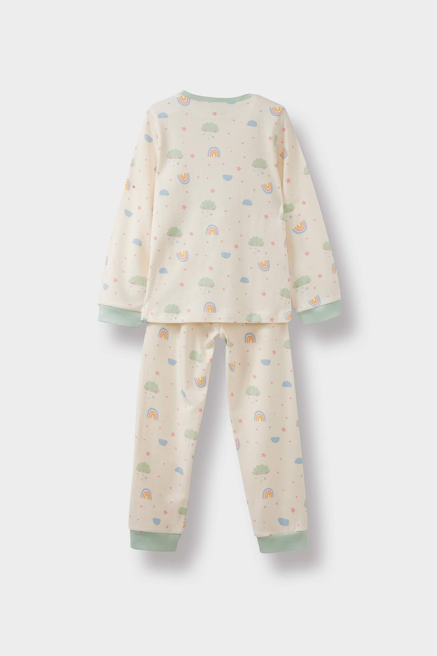 طقم بيجاما بناتي قصة عادية بطبعة قوس قزح - 4 قطع