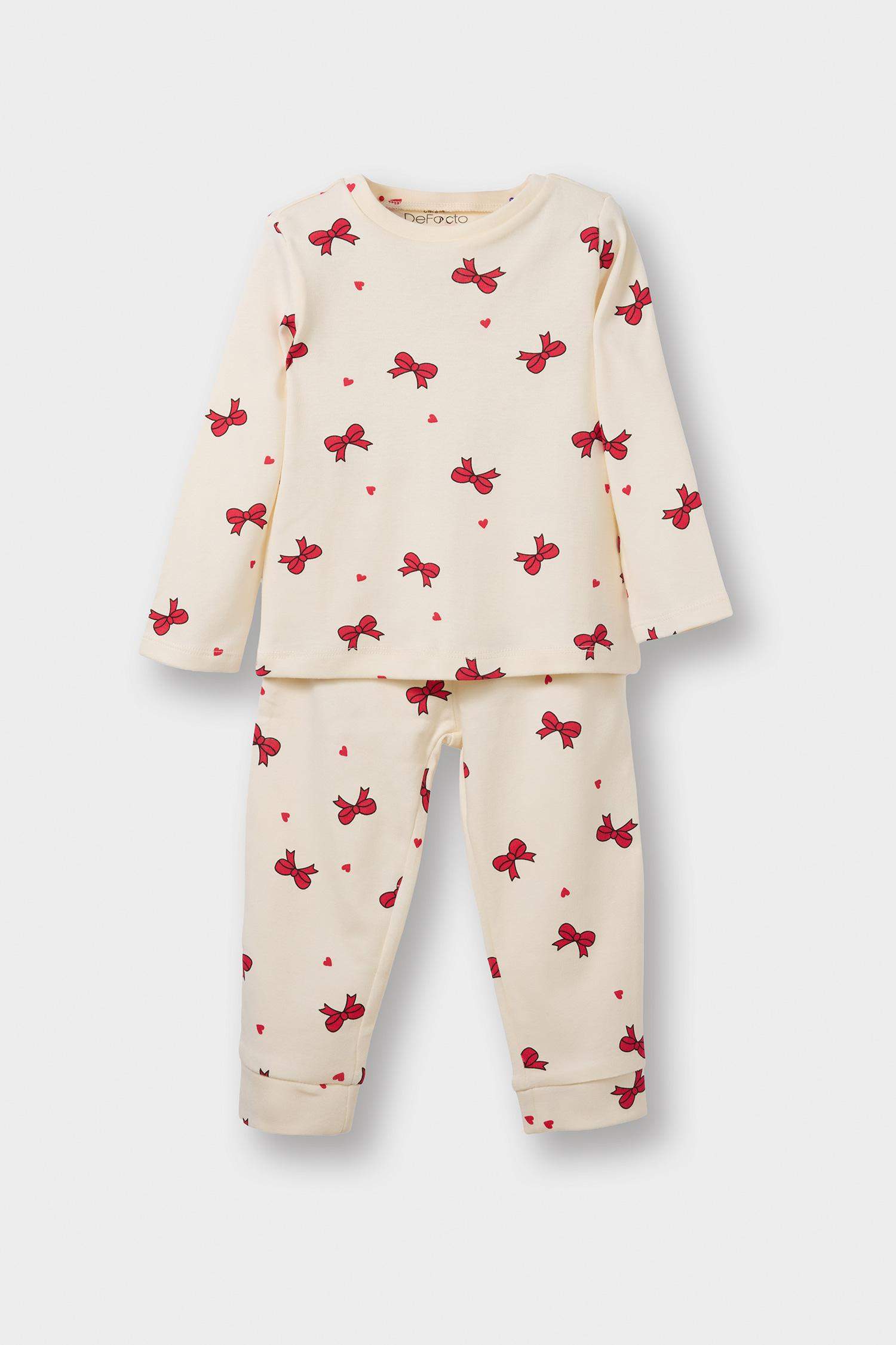 Kız Bebek Kelebek Desenli Uzun Kollu 2'li Pijama Takımı