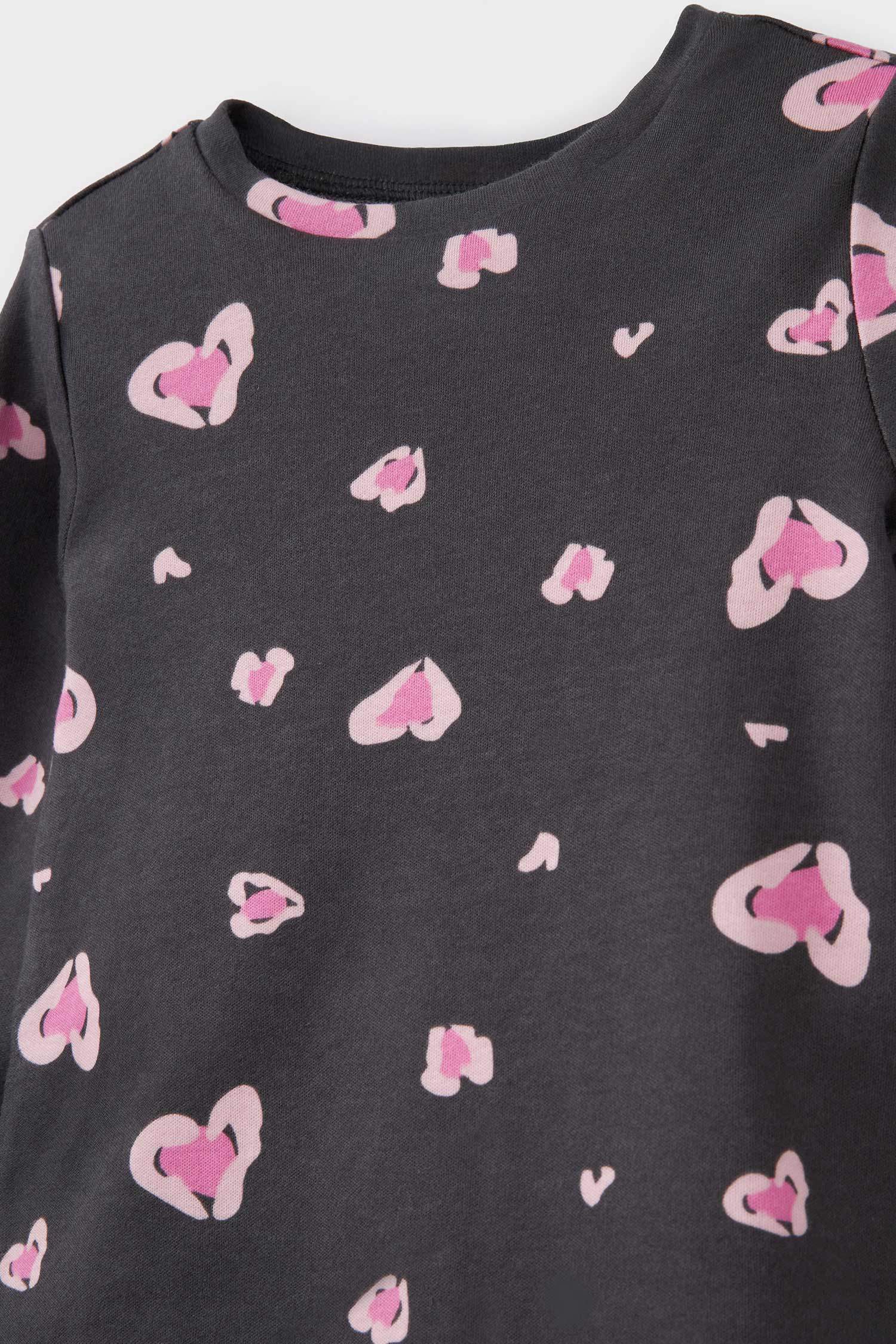 Kız Bebek Pijama Takımı Kalp Desenli Uzun Kollu Üst Uzun Alt