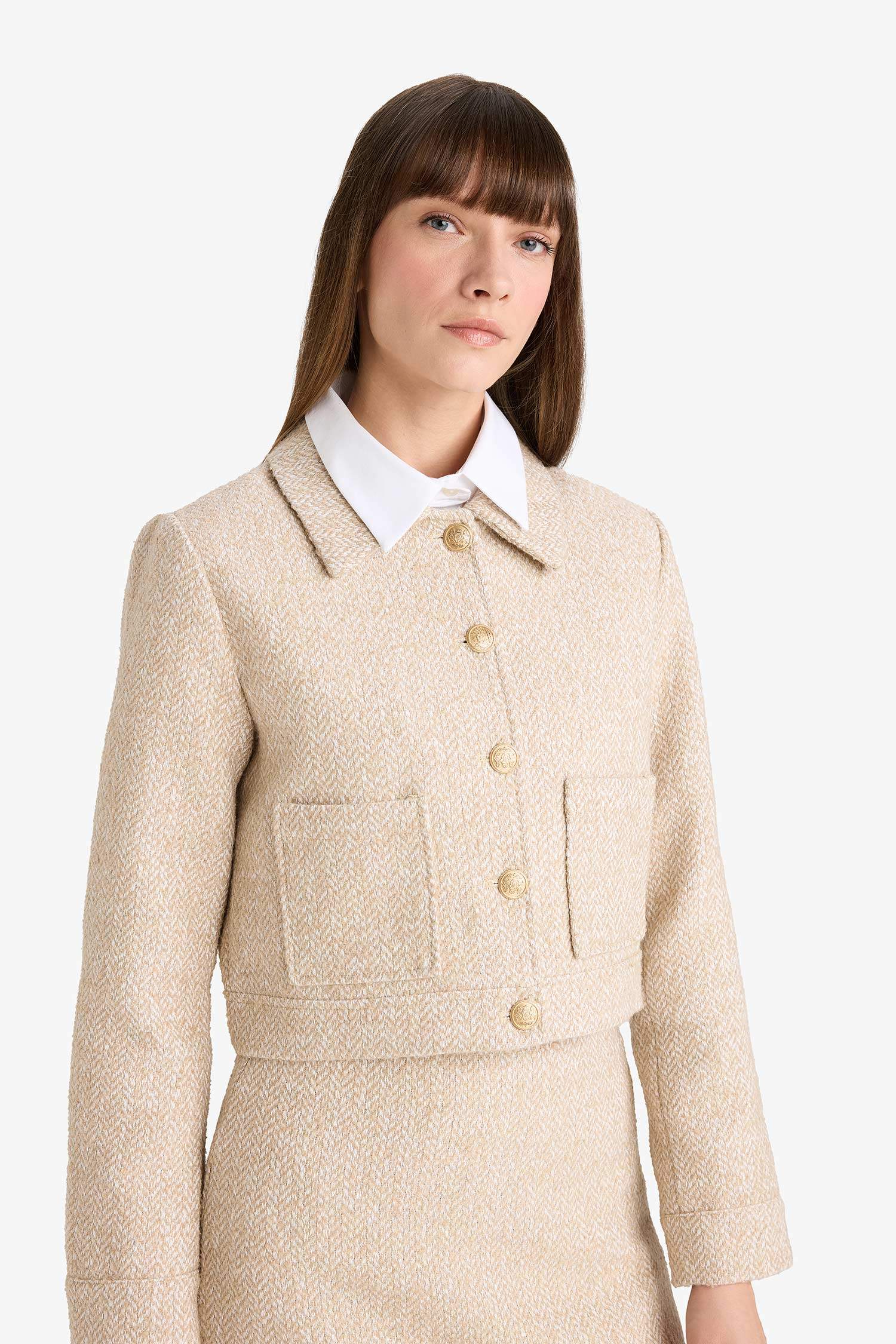 سترة بليزر كروب فيت تويد بياخة مستديرة