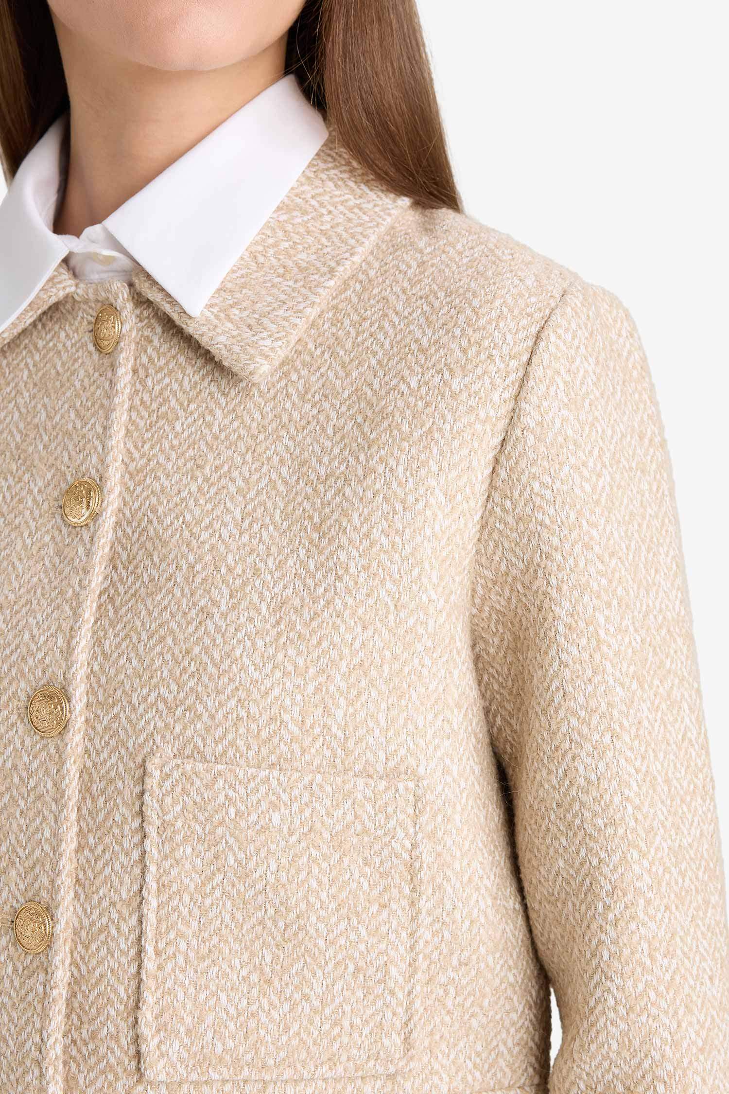 سترة بليزر كروب فيت تويد بياخة مستديرة