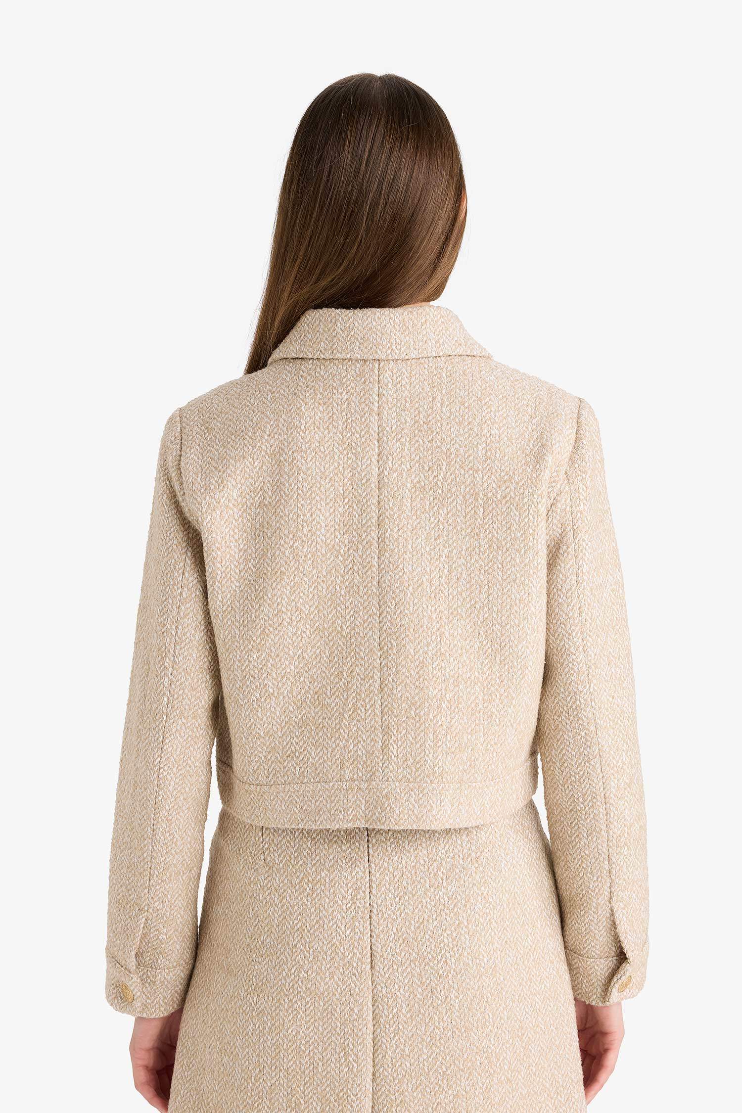 سترة بليزر كروب فيت تويد بياخة مستديرة