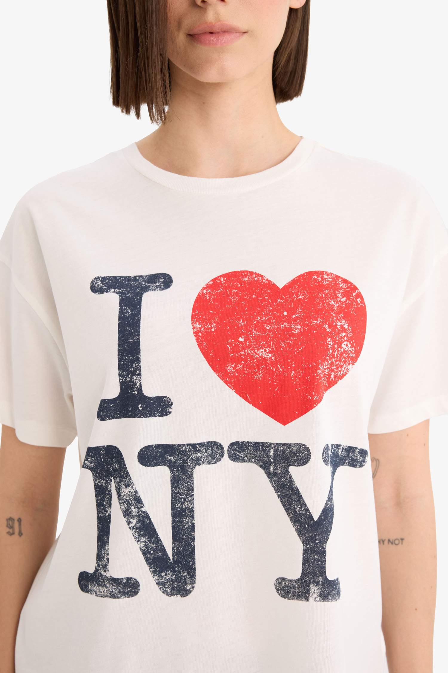 Coool I Love NY Oversize Geniş Kalıp Bisiklet Yaka Baskılı Kısa Kollu Tişört