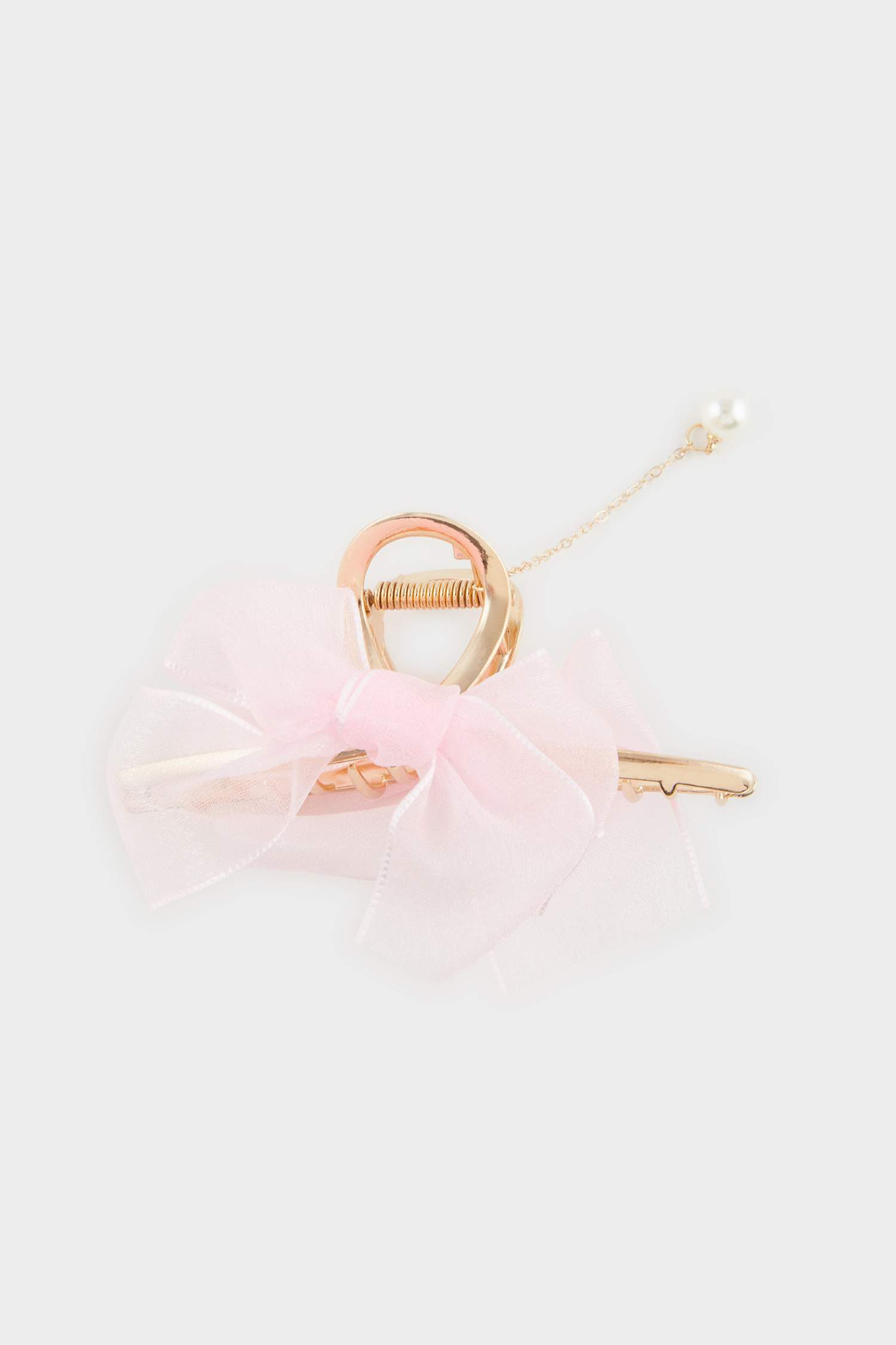 Woman Pink Ribbon Latch Hair Clips