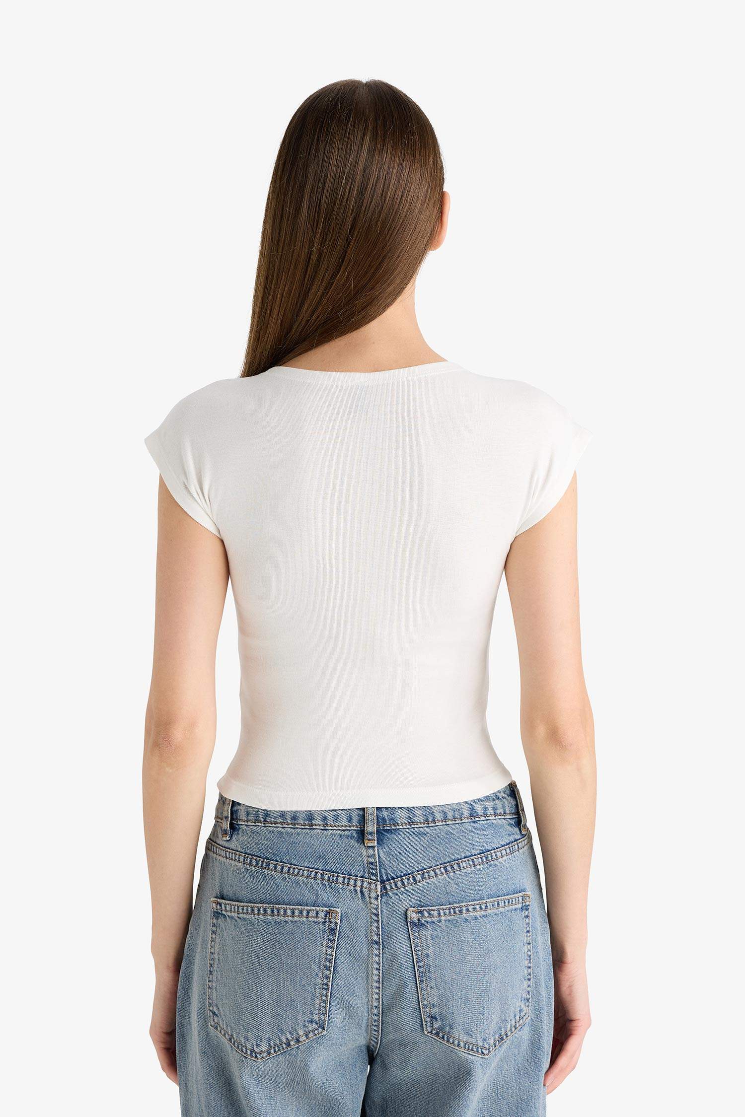 Slim Fit Dar Kesim Bisiklet Yaka Basic Düz Modal Kısa Kollu Tişört