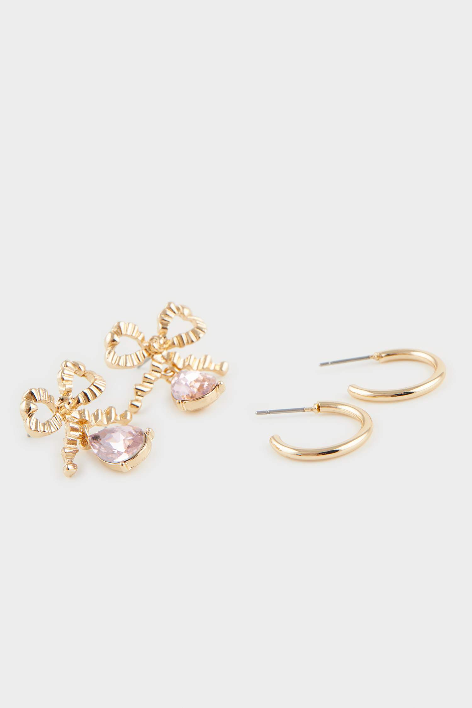 Woman 2 Piece Stone Detailed Gold Earrings