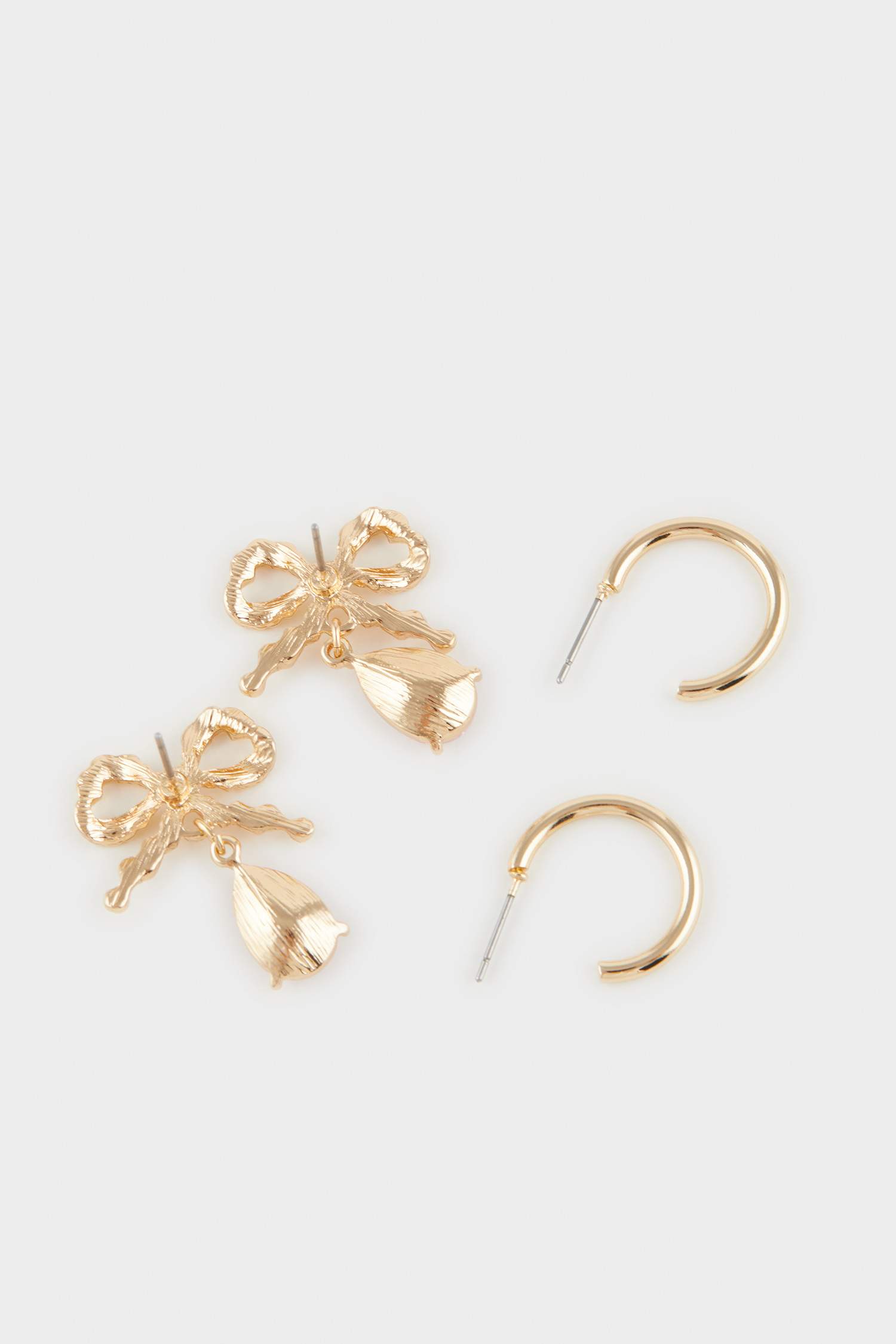 Woman 2 Piece Stone Detailed Gold Earrings