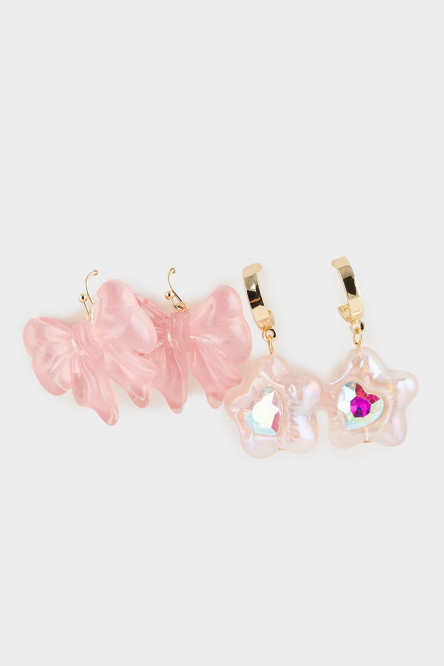 Woman 2 Piece Pink Flower Bow Earrings
