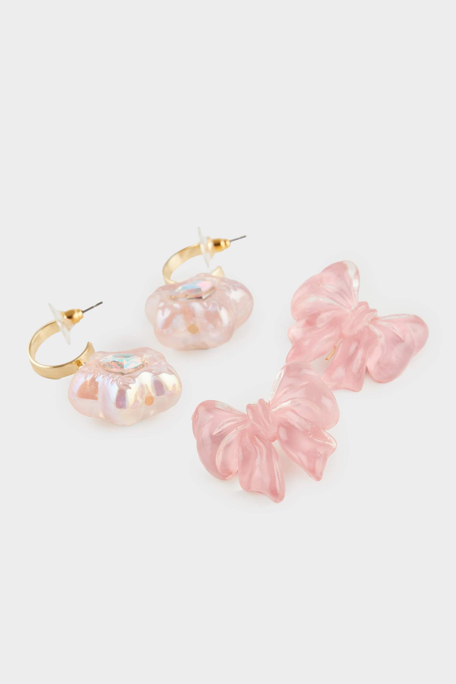 Woman 2 Piece Pink Flower Bow Earrings