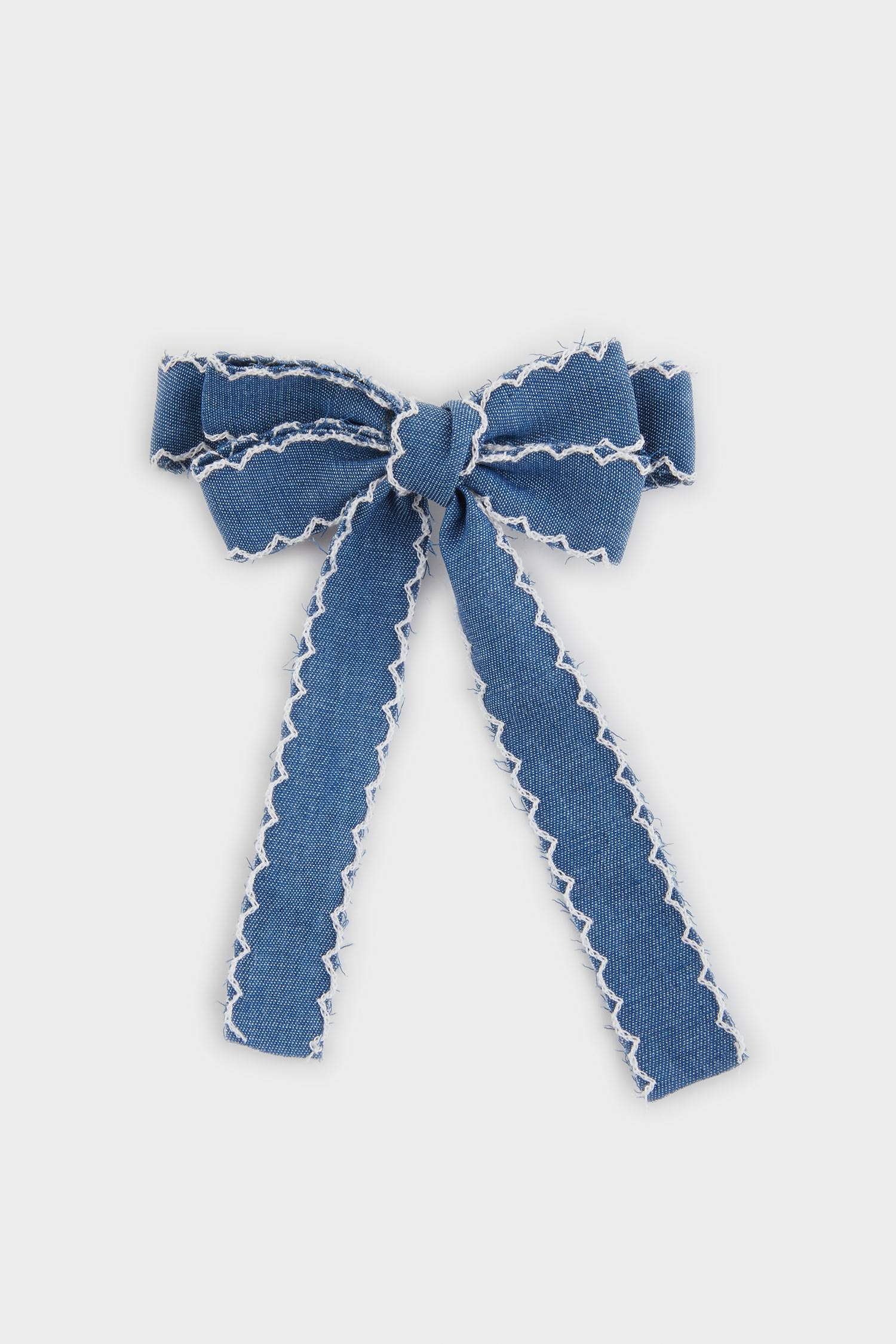 Woman Blue Ribbon Snap Hair Clips