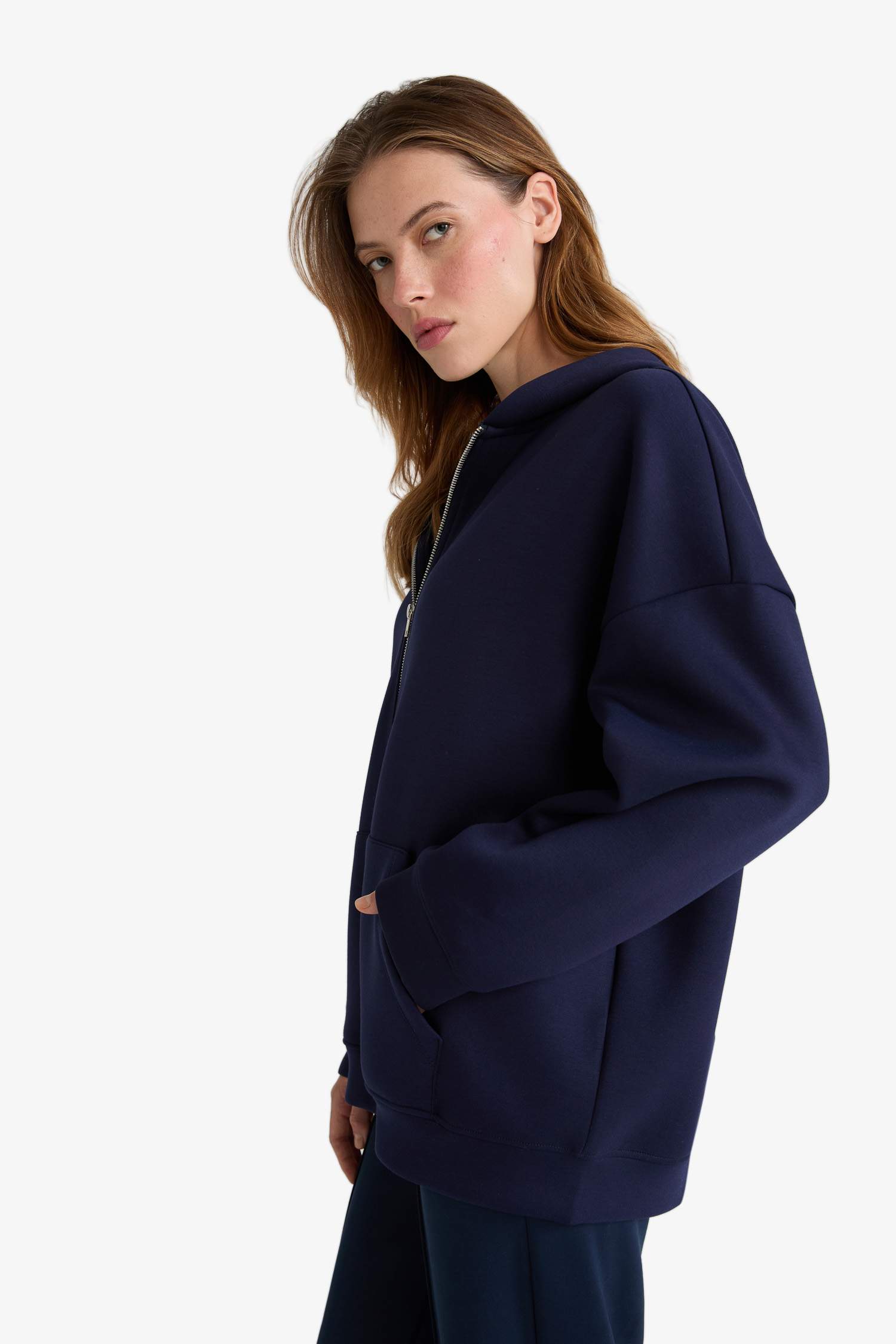 Oversize Fit Hooded Scuba Fabric Cardigan