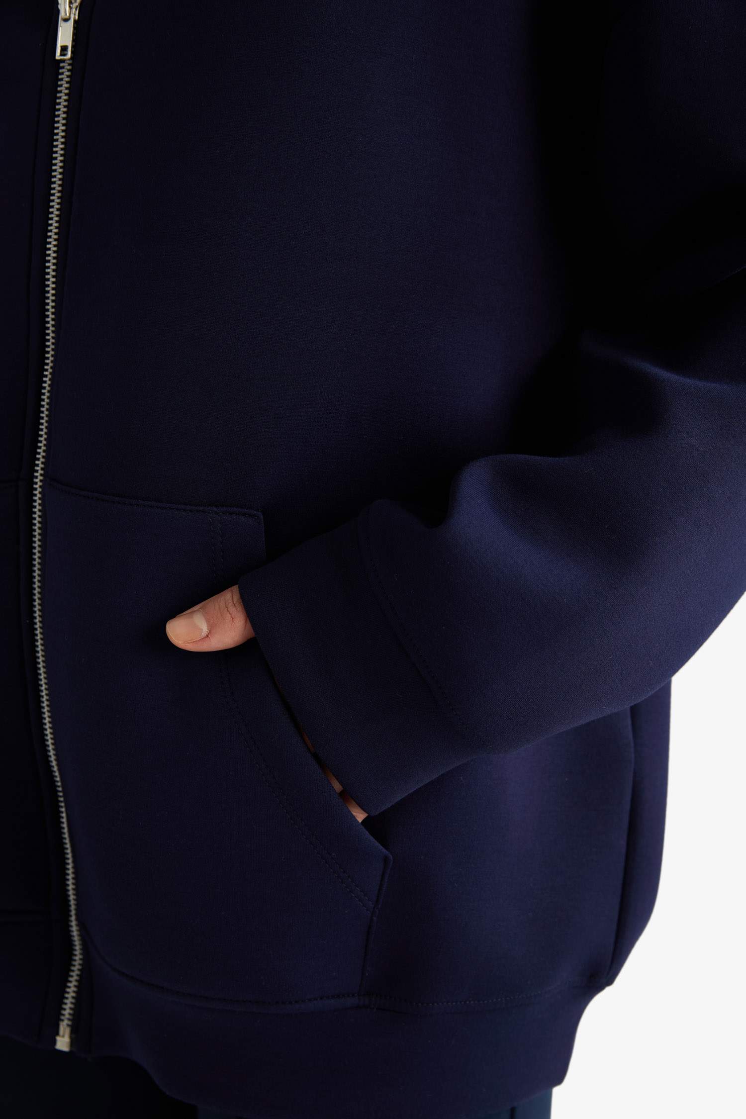 Oversize Fit Hooded Scuba Fabric Cardigan