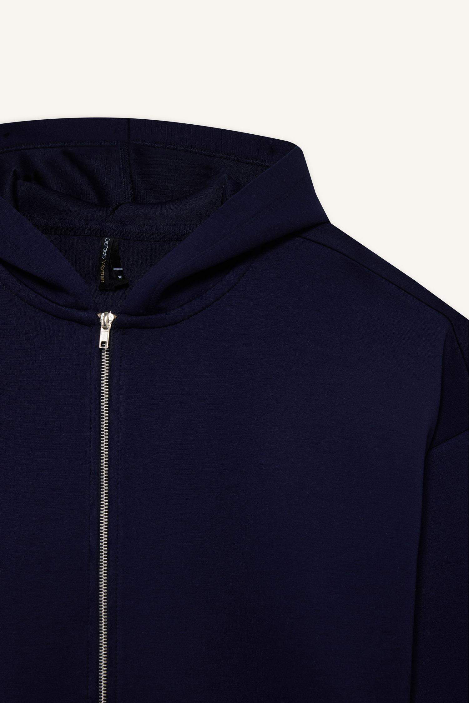 Oversize Fit Hooded Scuba Fabric Cardigan