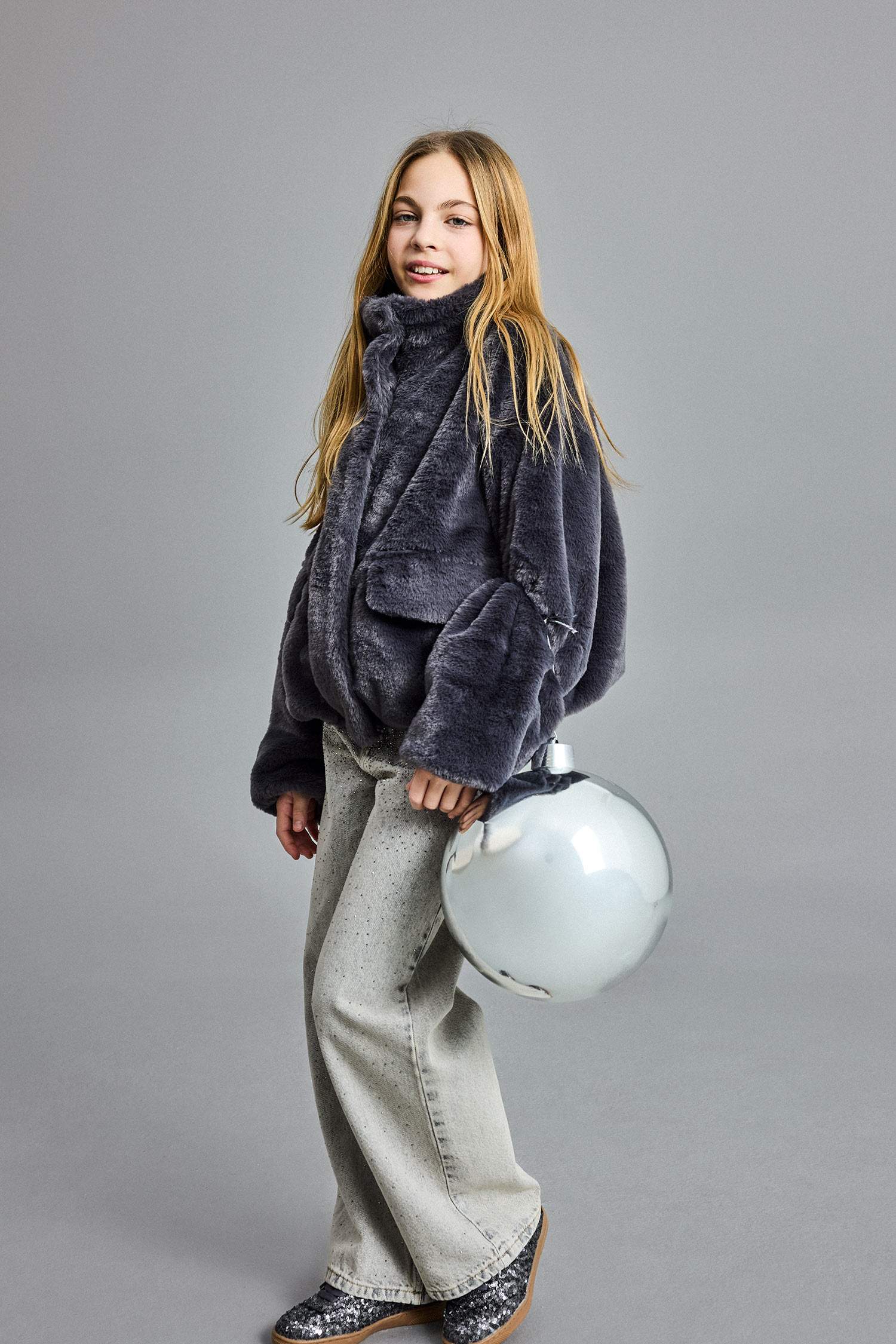 Bomber en fausse fourrure zippé avec poches pour fille