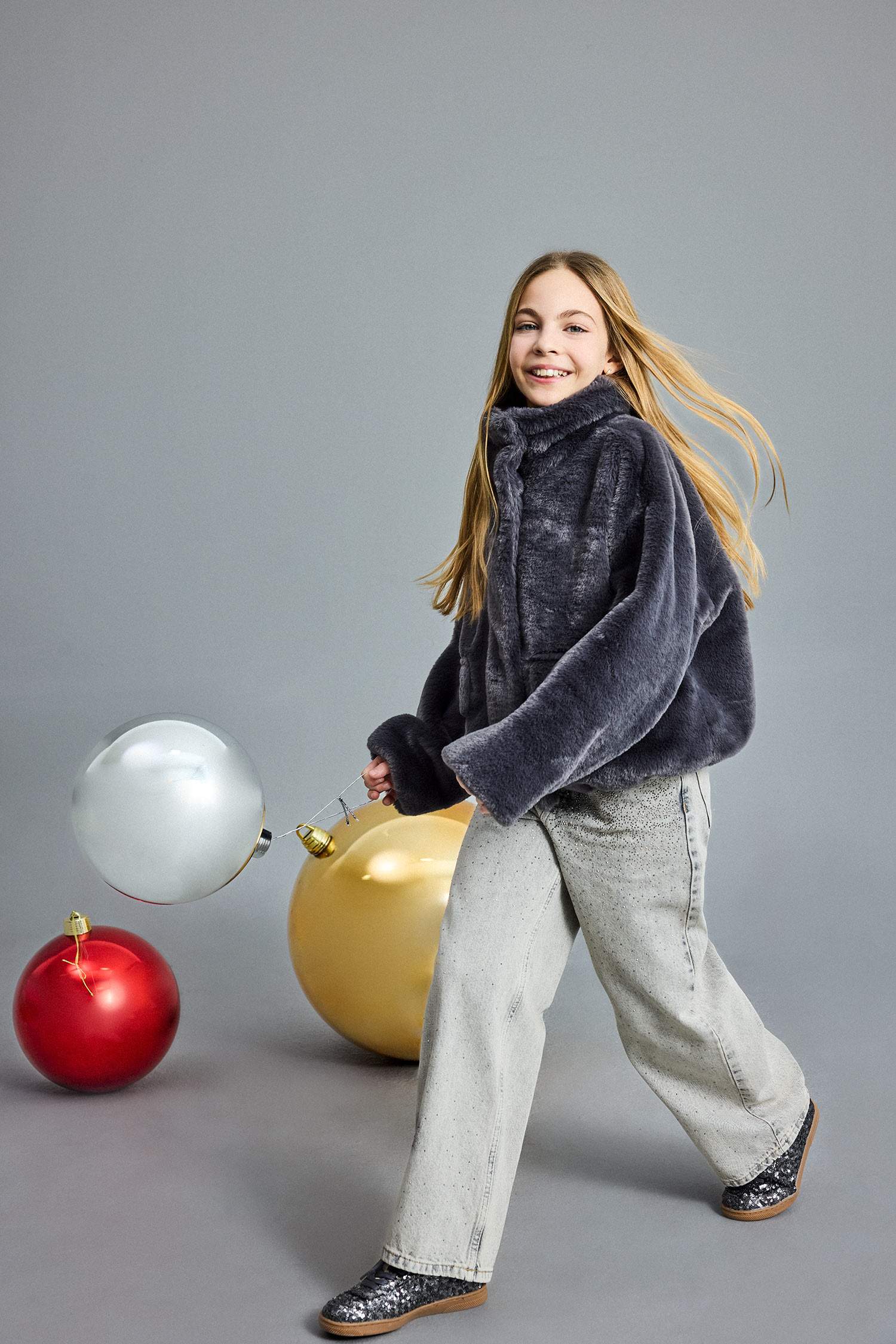 Bomber en fausse fourrure zippé avec poches pour fille