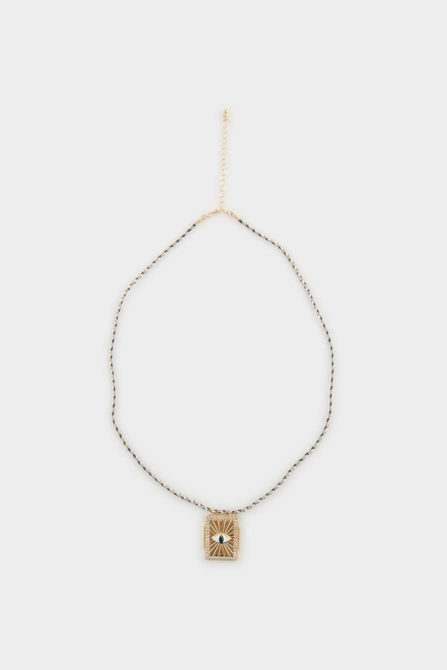 Woman Eye Detailed Plate Gold Necklace