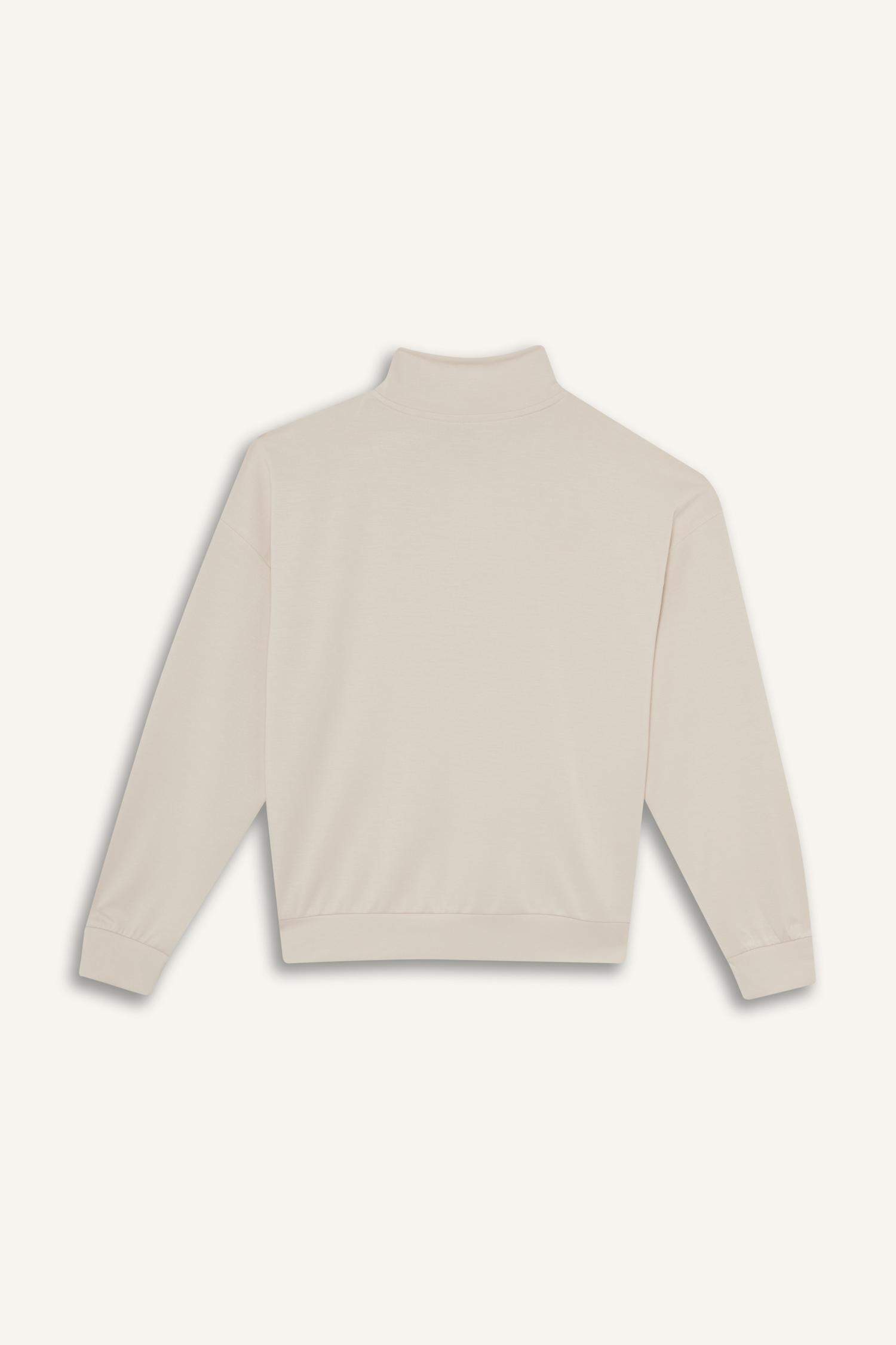 سويت شيرت قصة مريحة بياخة عالية بسحاب