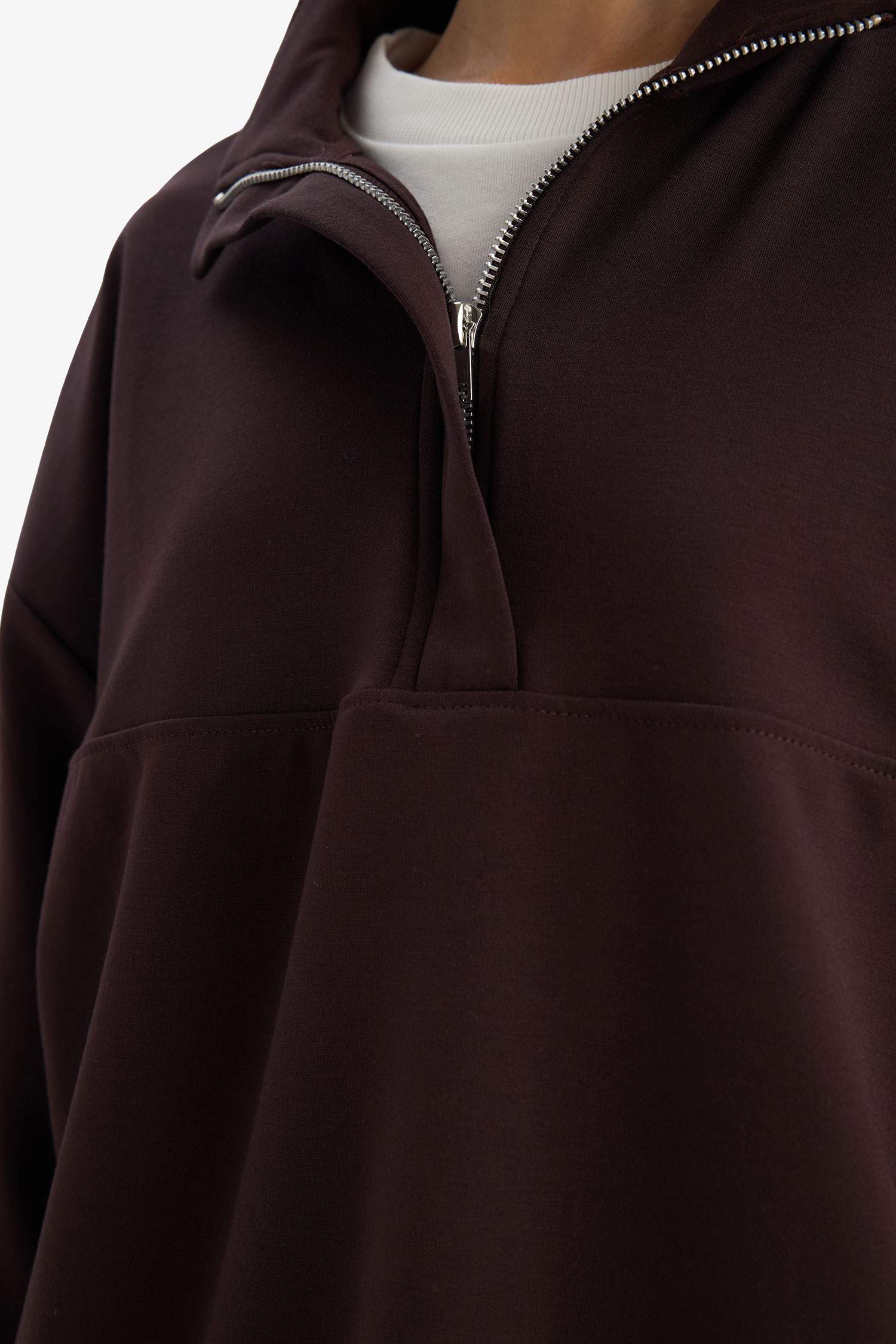 Relax Fit Yarım Balıkçı Yaka Fermuarlı Modal Sweatshirt