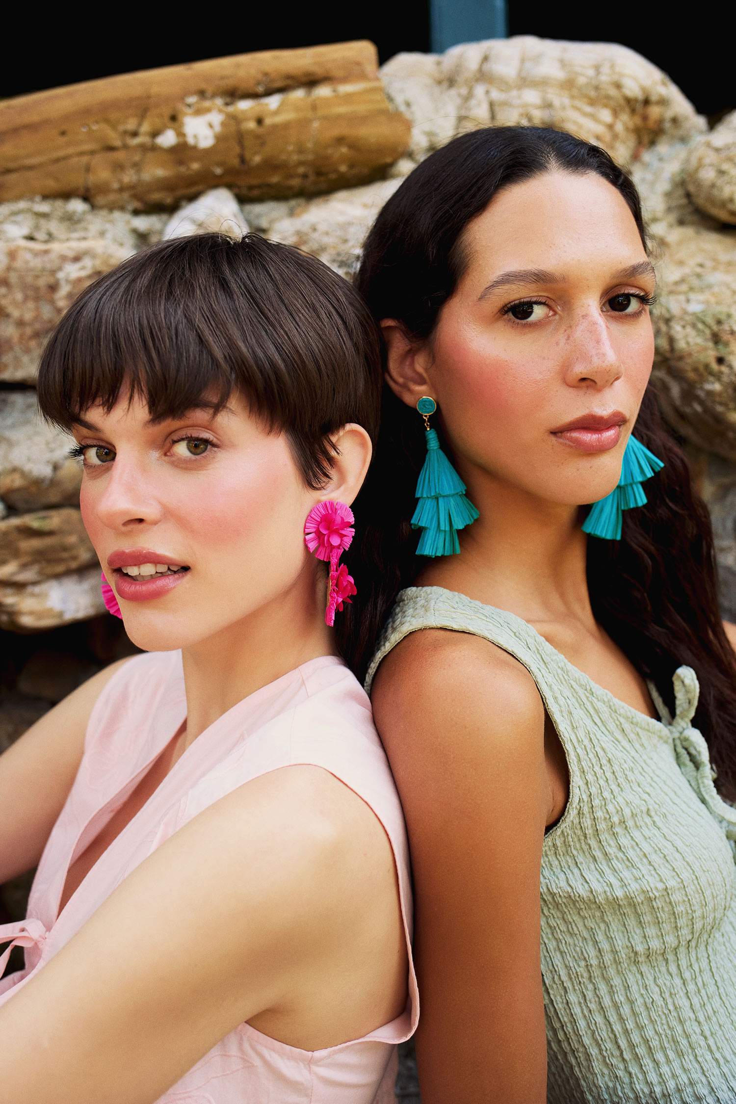 Woman Green Straw Detailed Dangling Earrings