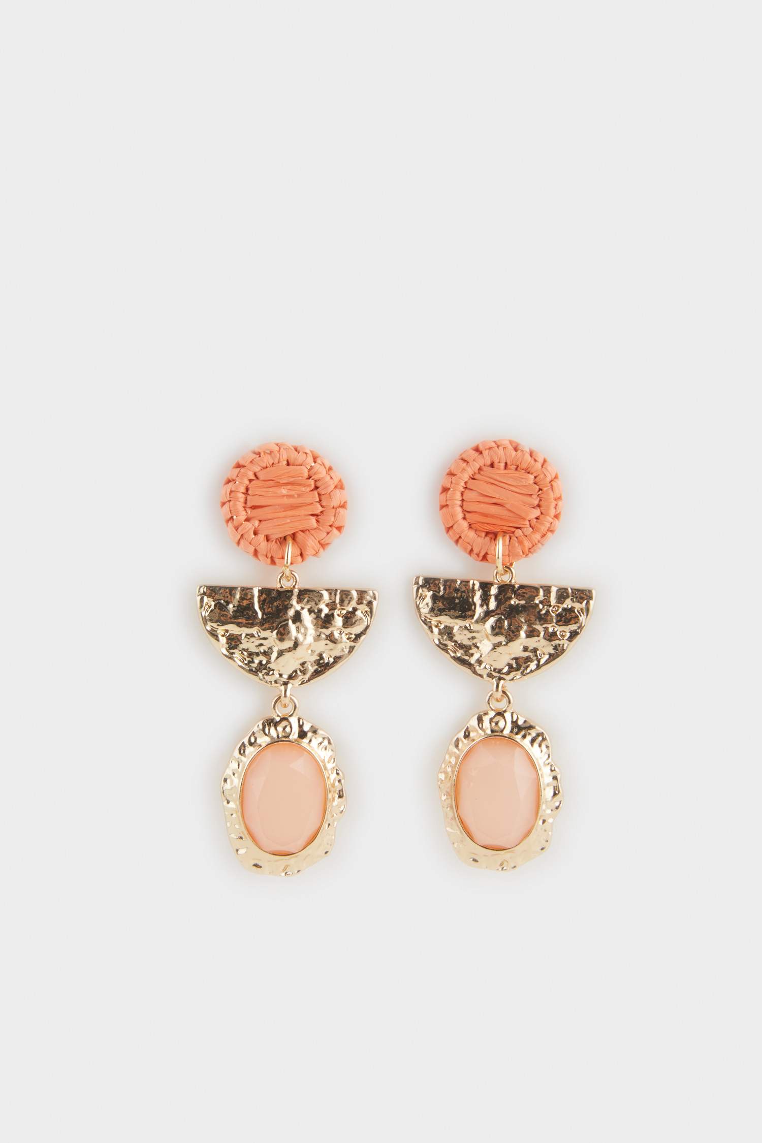 Woman Orange Straw Detailed Earrings