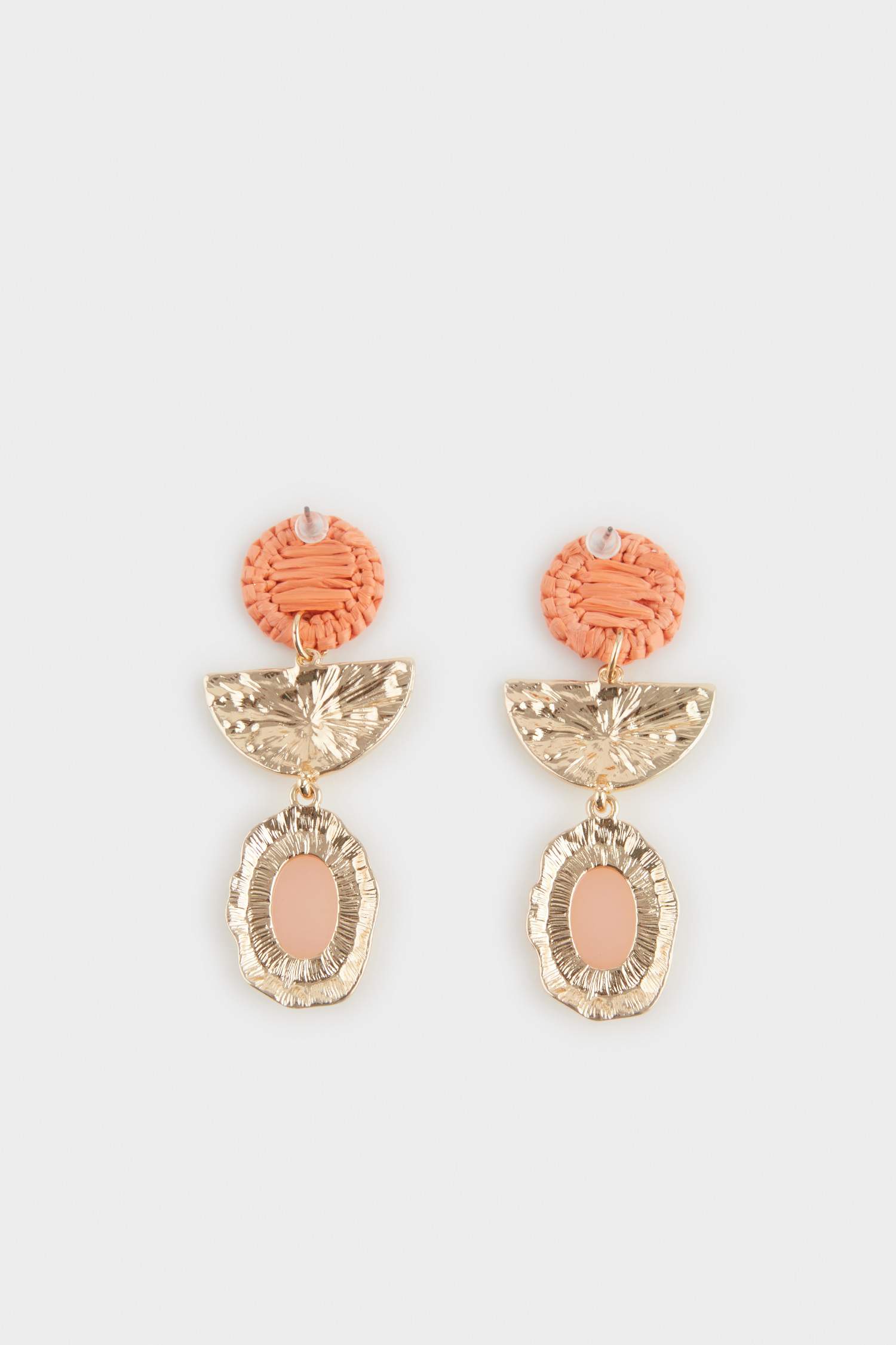 Woman Orange Straw Detailed Earrings