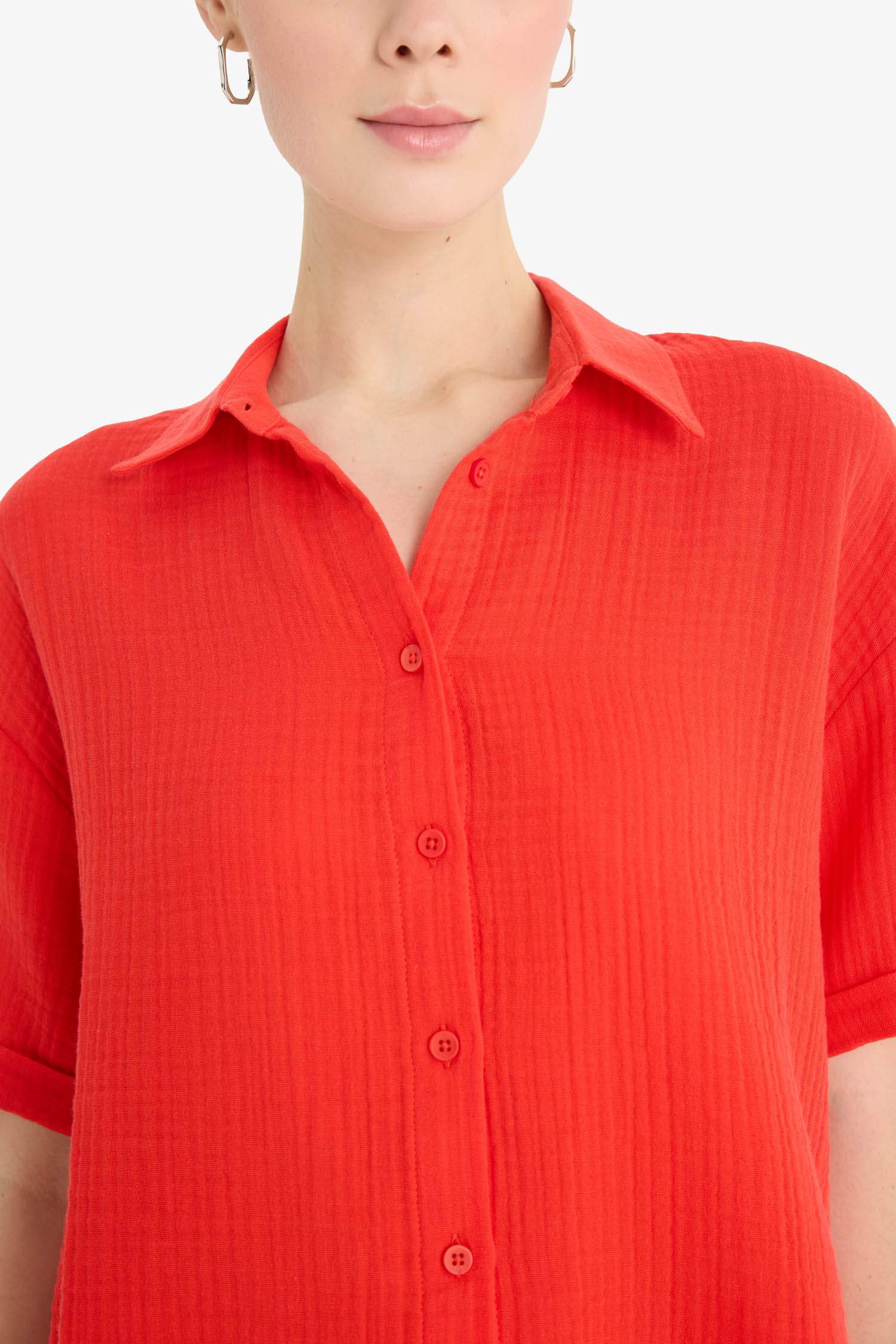 Regular Fit Muslin Long Sleeve Red Shirt