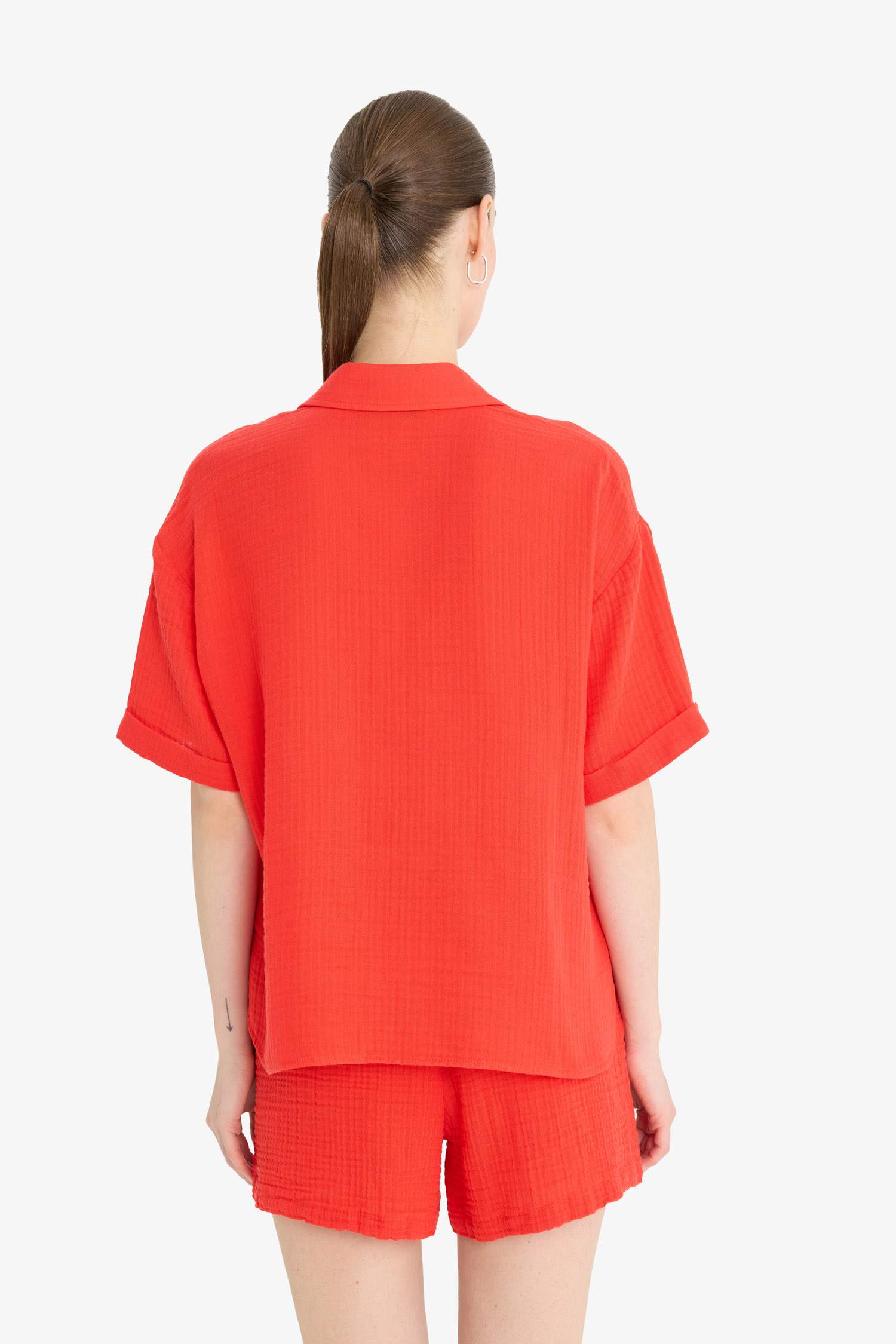 Regular Fit Muslin Long Sleeve Red Shirt