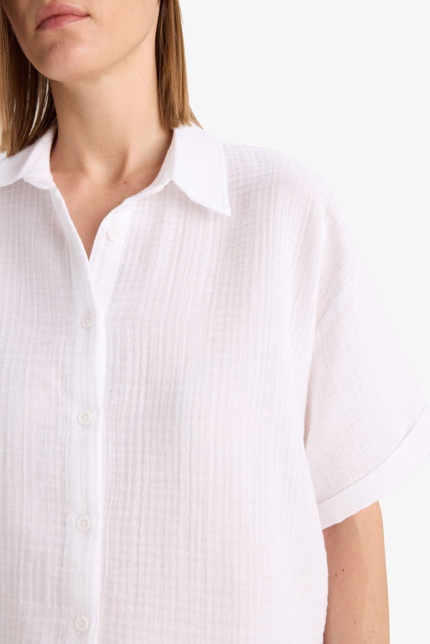 قميص ردن طويل موسلين قصة عادية