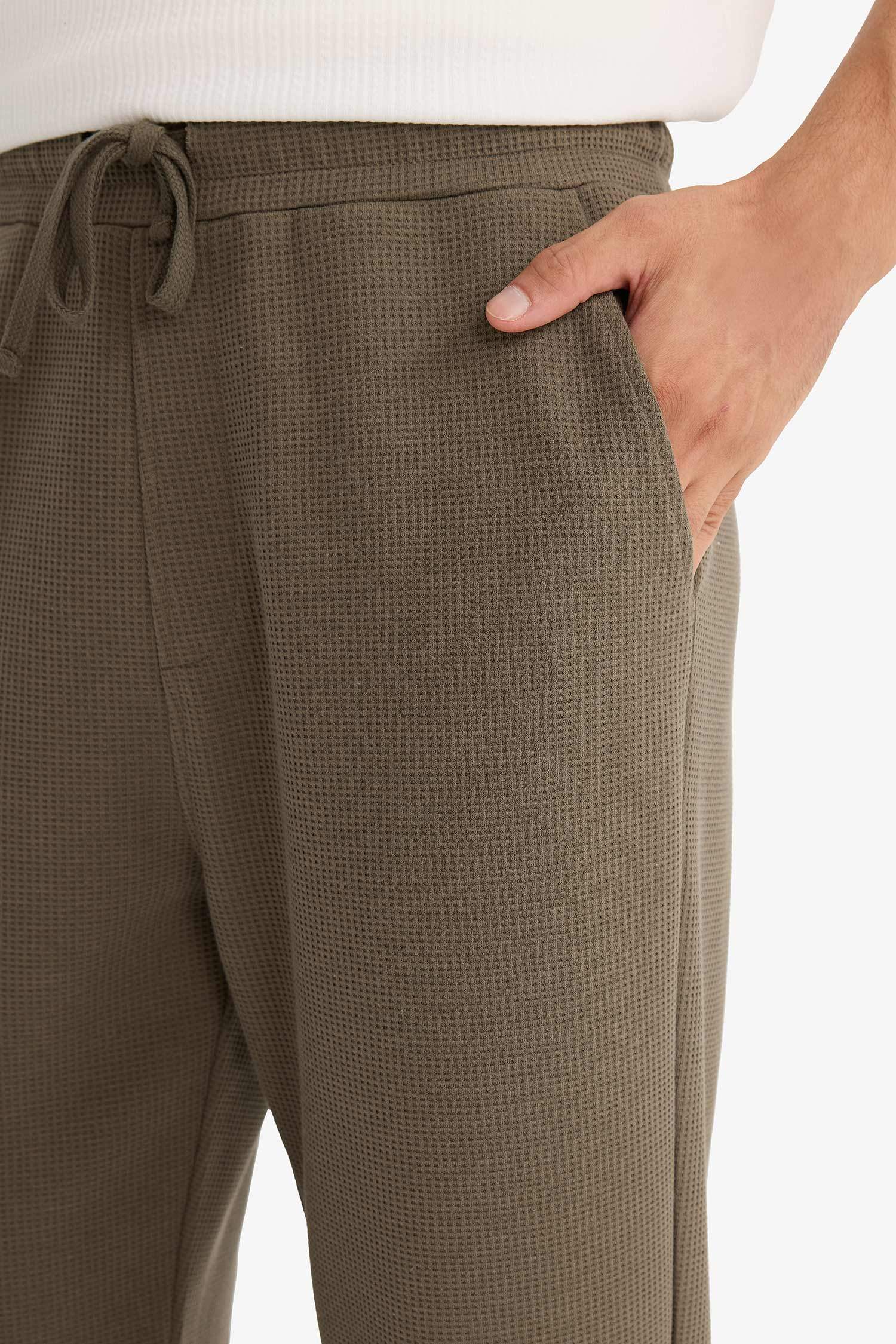 Regular Fit Tie Waist Straight Leg Waffle Sweatpants