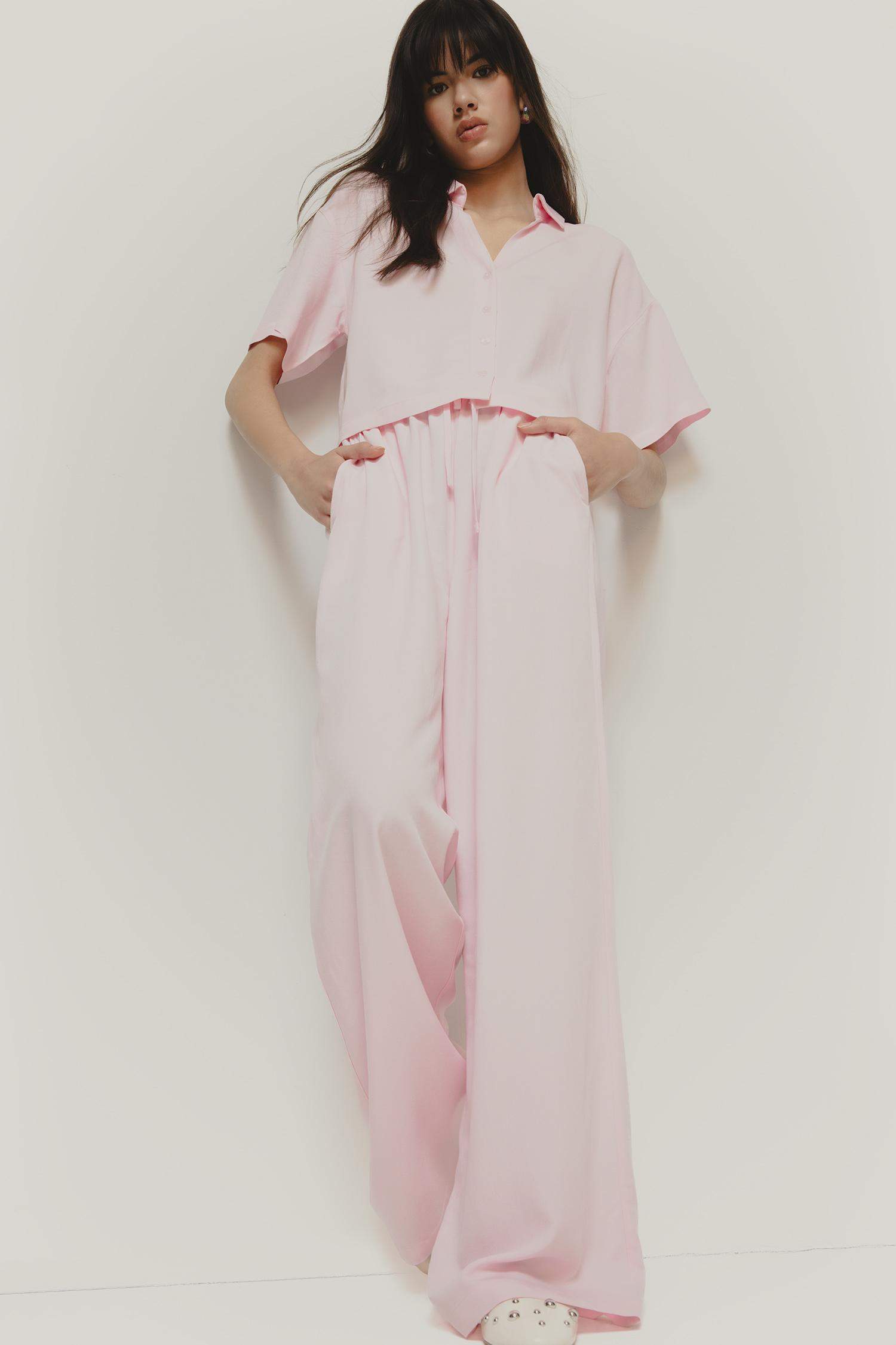 Wide Leg Üç Cepli Normal Bel Standart Boy Geniş Paça Keten Karışımlı Palazzo Pantolon