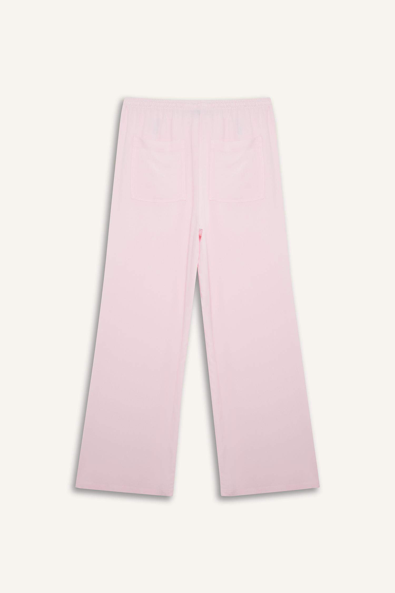 Wide Leg Üç Cepli Normal Bel Standart Boy Geniş Paça Keten Karışımlı Palazzo Pantolon