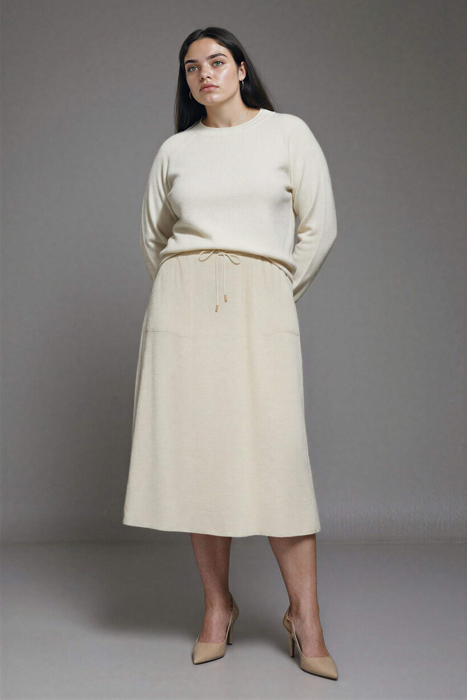 Regular Fit Linen Blend Cargo Midi Skirt