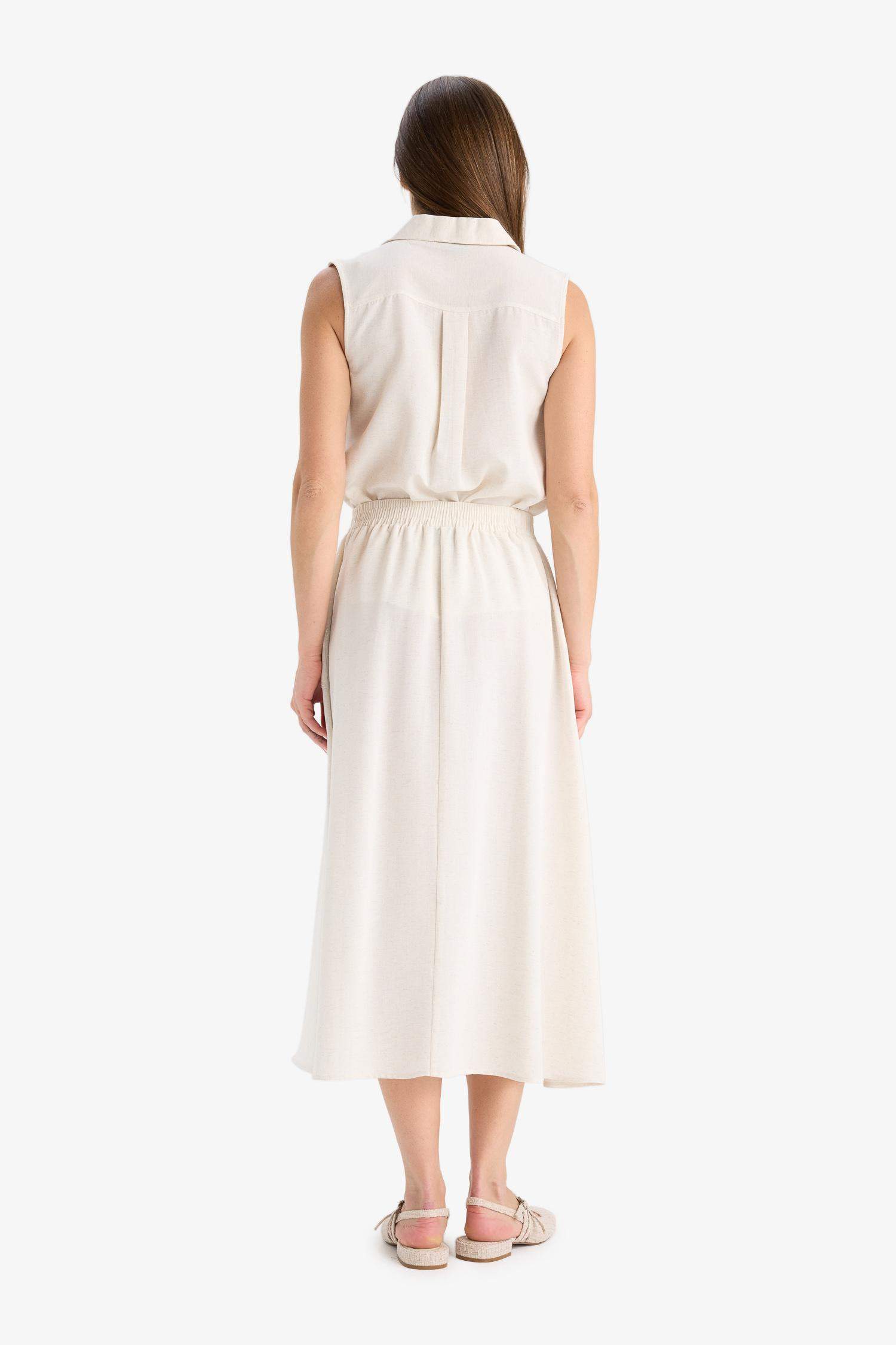 Jupe mi-longue en lin mélangé avec poches Coupe régulière