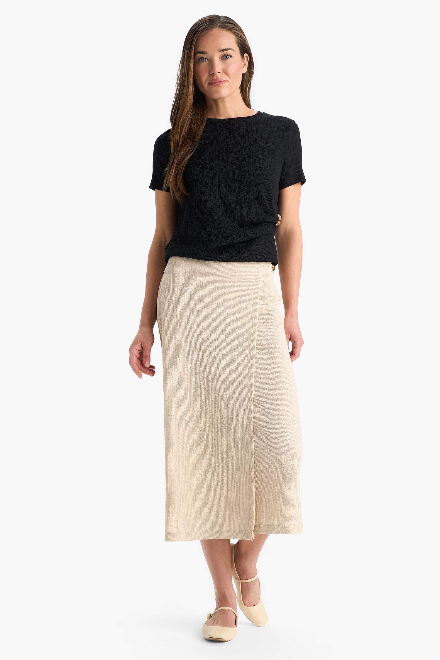 Regular Fit Basic Düz Midi Etek