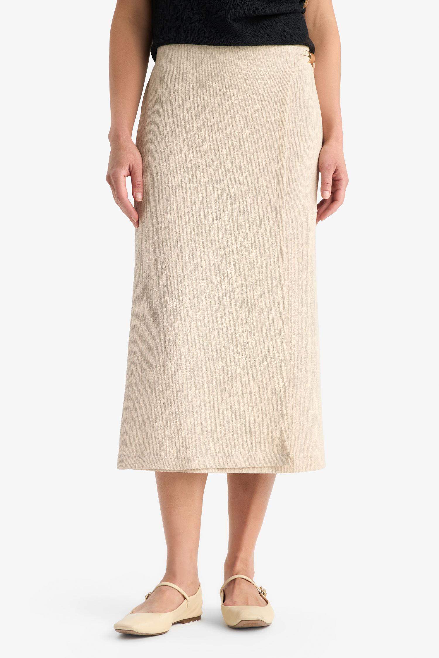 Regular Fit Basic Düz Midi Etek