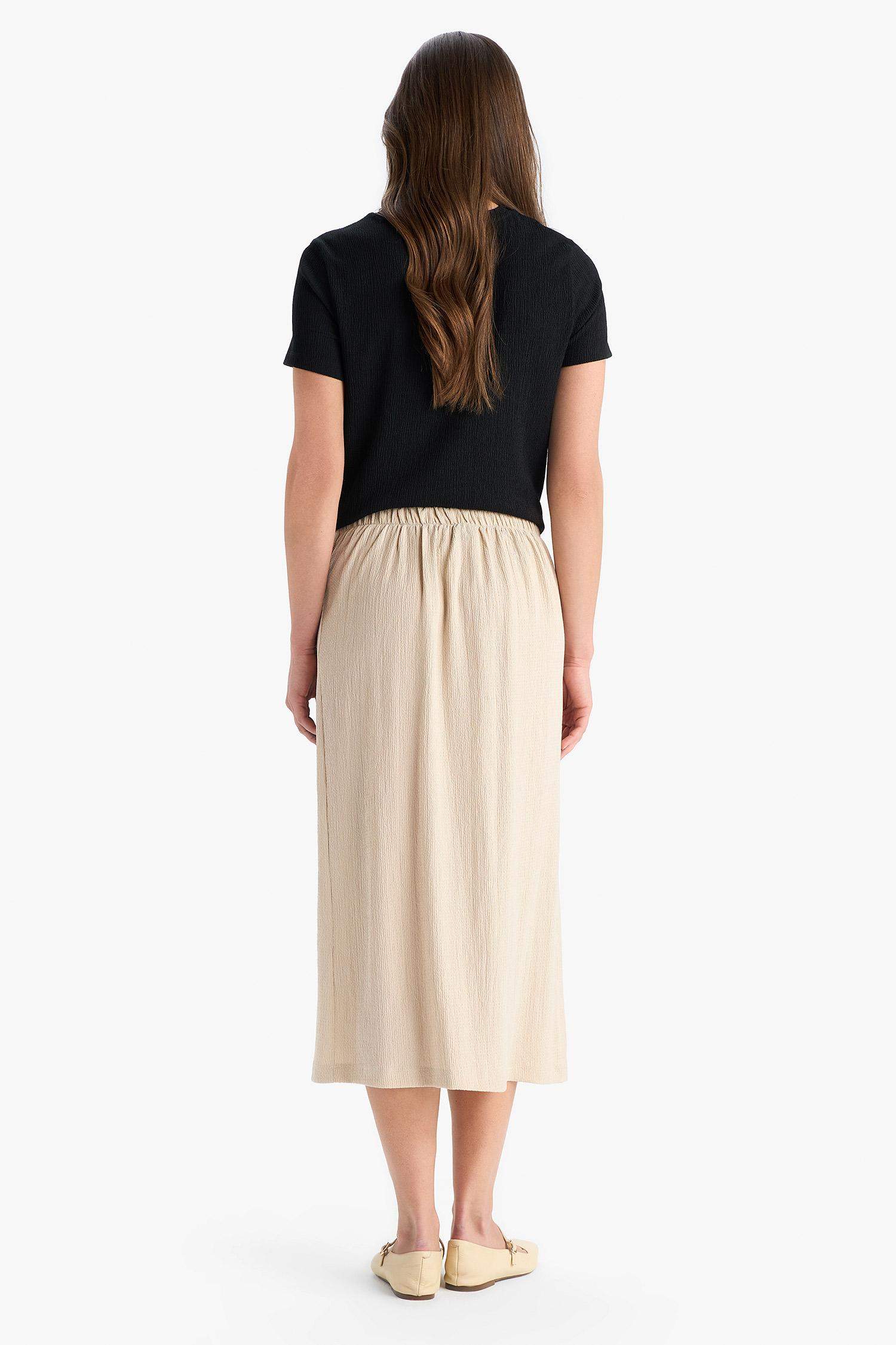 Regular Fit Basic Düz Midi Etek