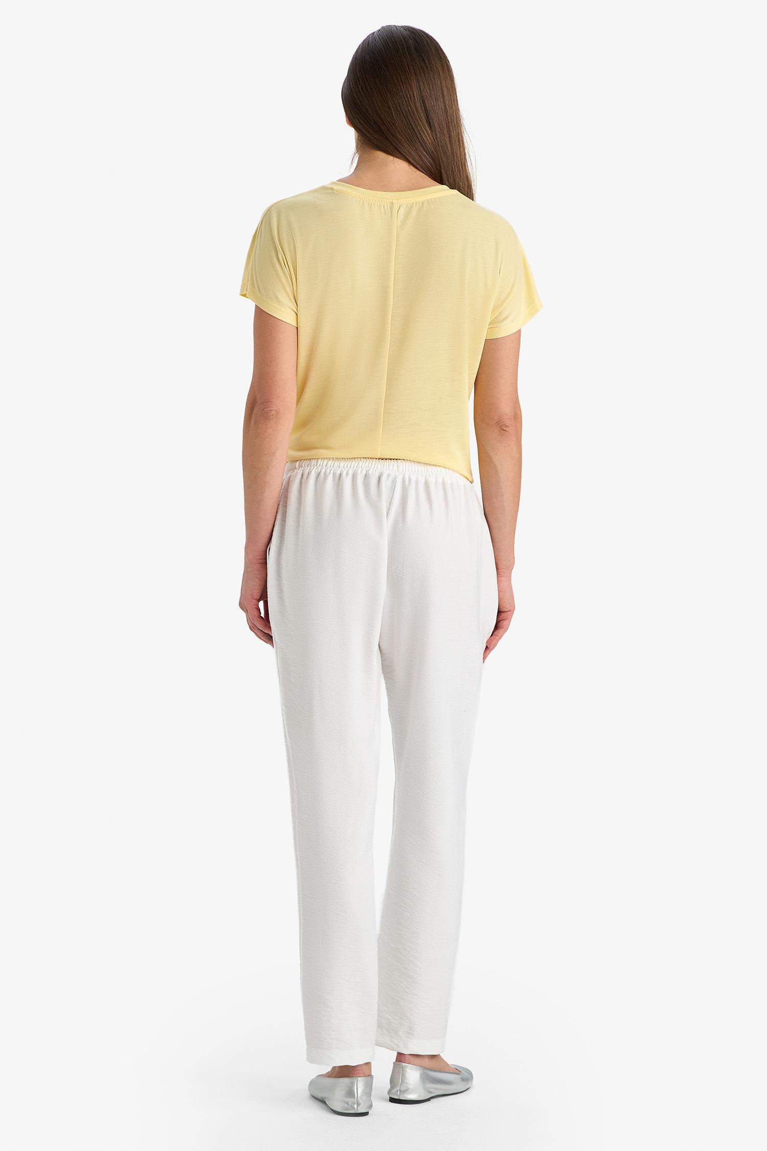 Wide Leg Elastic Waist Straight Leg White Trousers