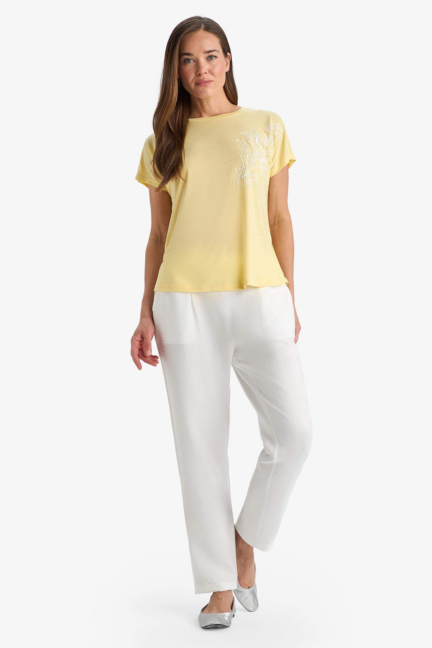 Wide Leg Cep Detaylı Beli Lastikli Düz Paça Beyaz Pantolon