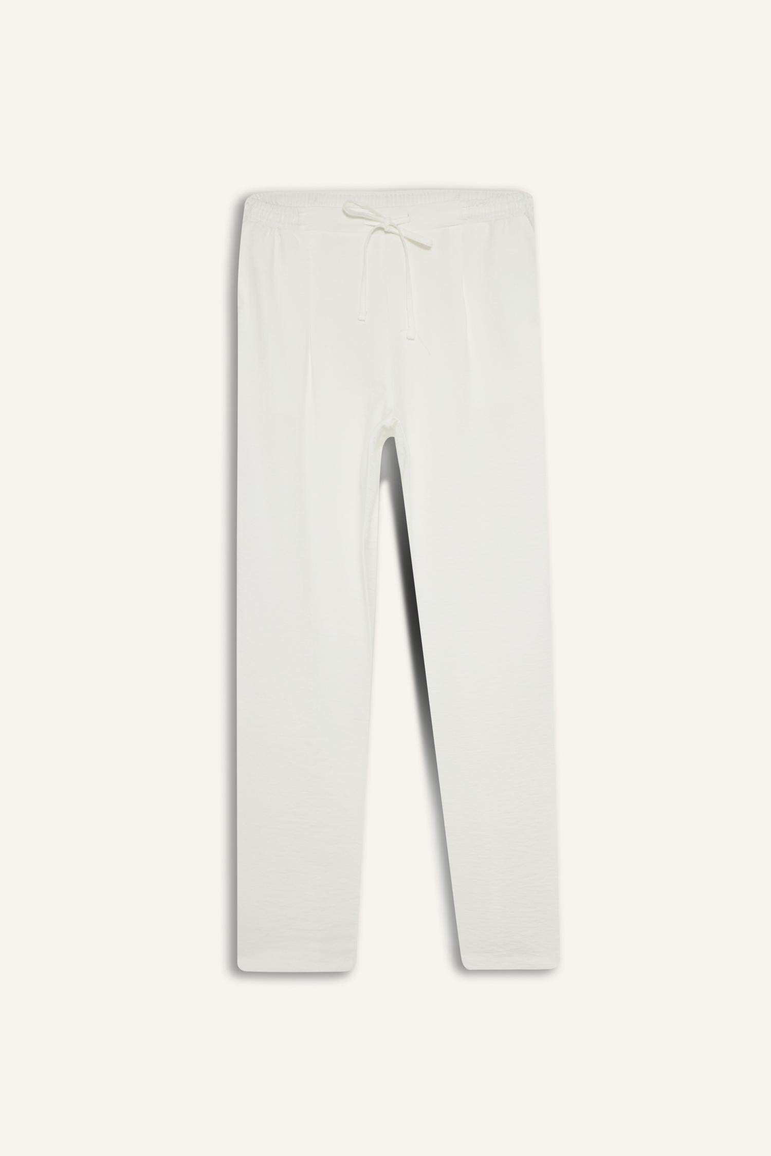 Wide Leg Elastic Waist Straight Leg White Trousers