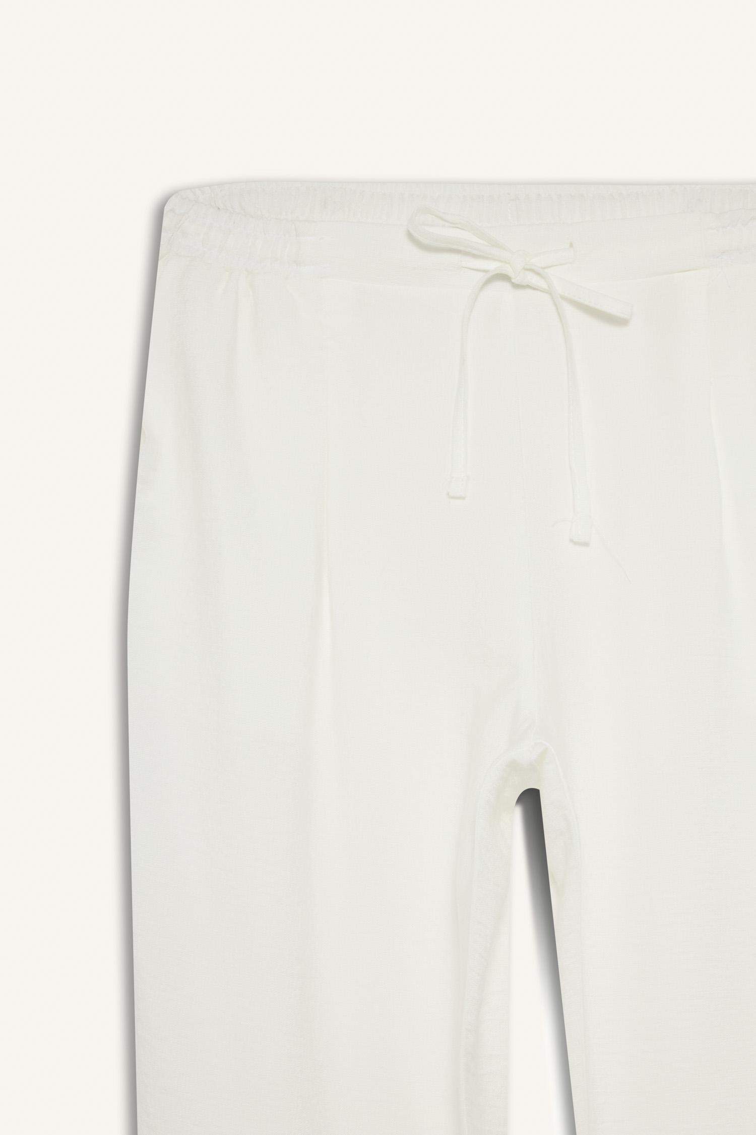 Wide Leg Elastic Waist Straight Leg White Trousers