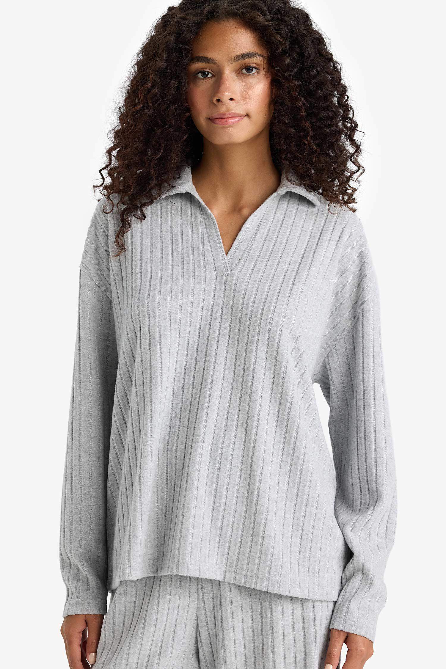 Relax Fit Polo Neck Ribbed Camisole T-Shirt